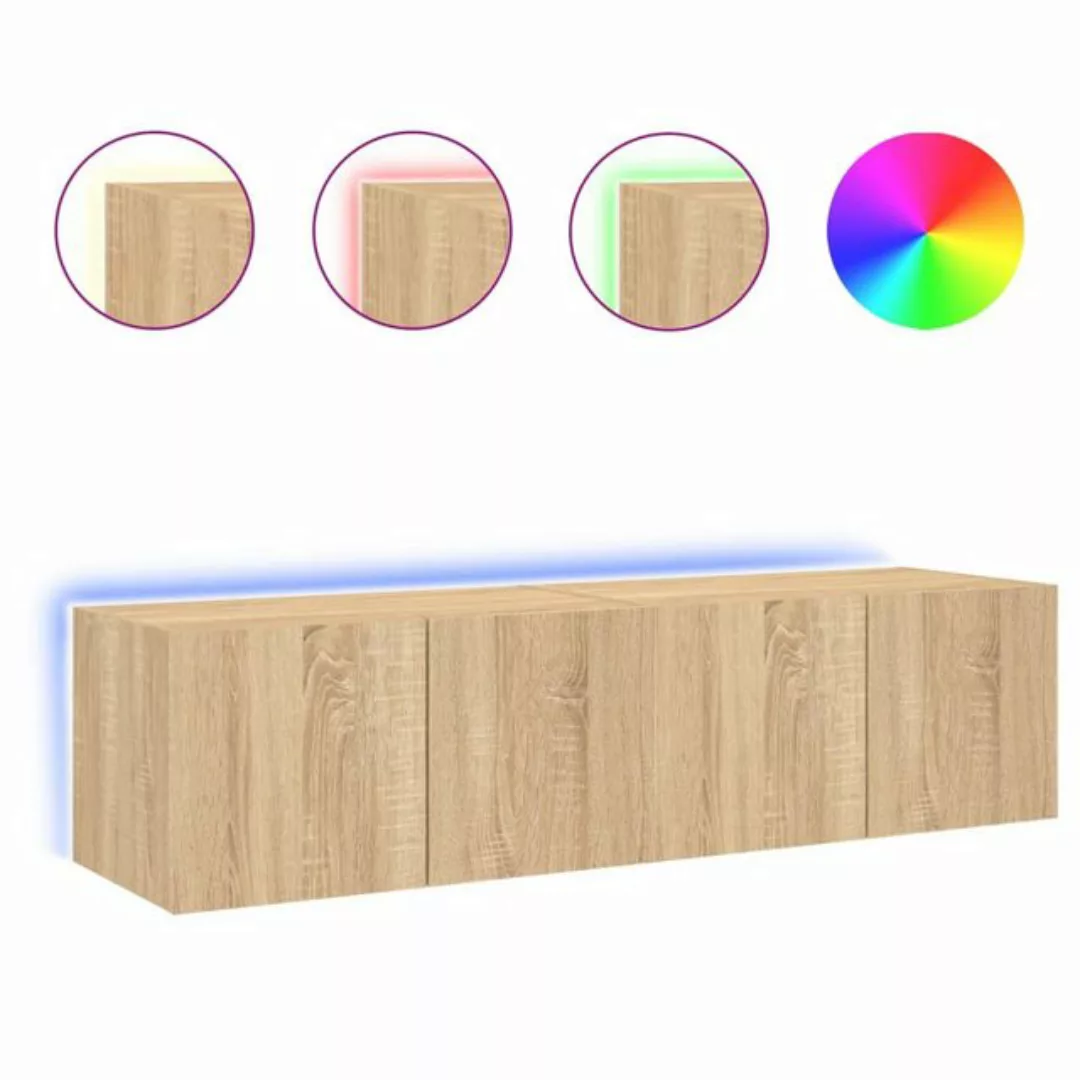 vidaXL TV-Schrank 2tlg TV Lowboard Hängeschrank Wandschrank mit LED Leuchte günstig online kaufen