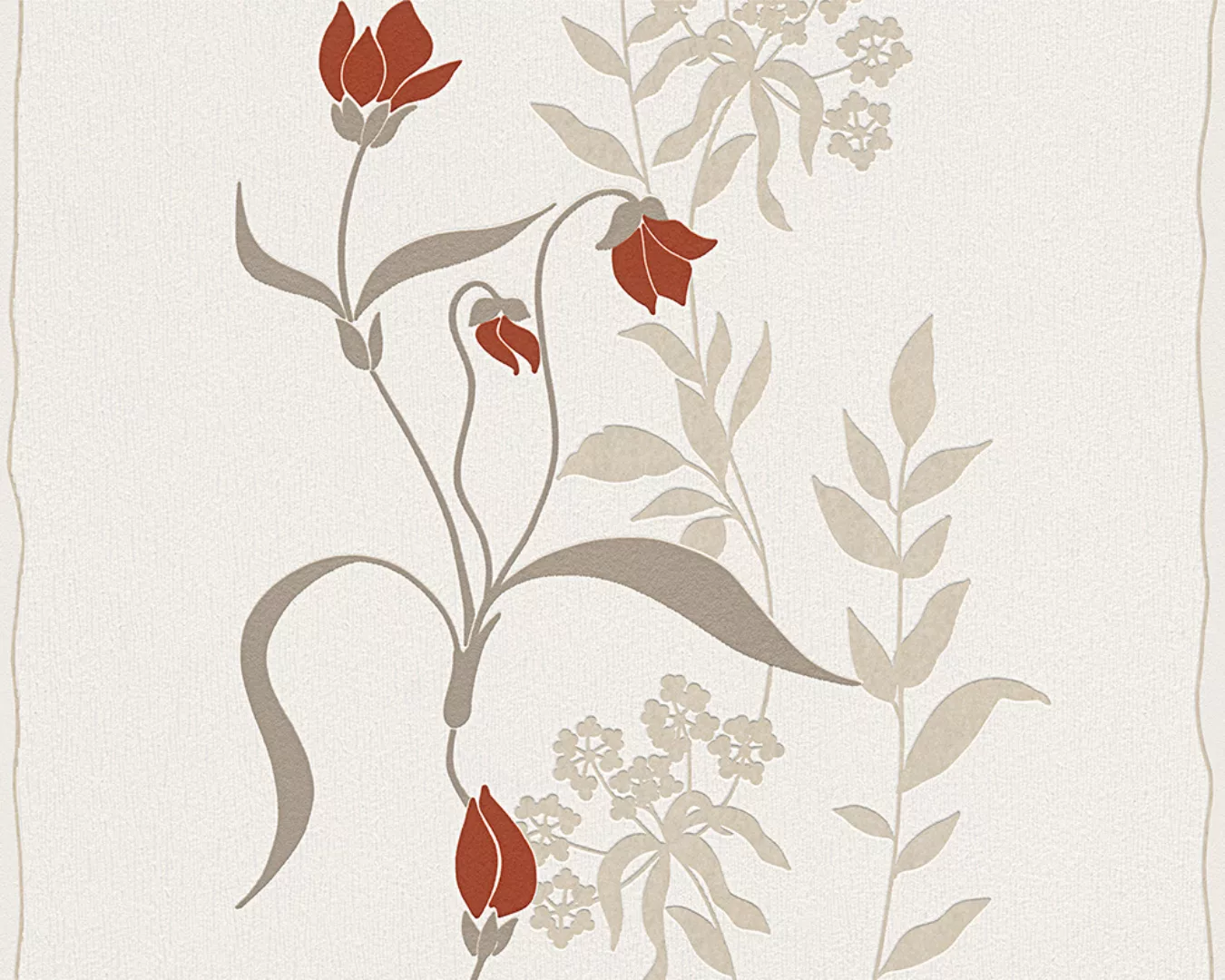 Bricoflor Florale Tapete Beige Creme Rot Blumen Vliestapete im Landhausstil günstig online kaufen