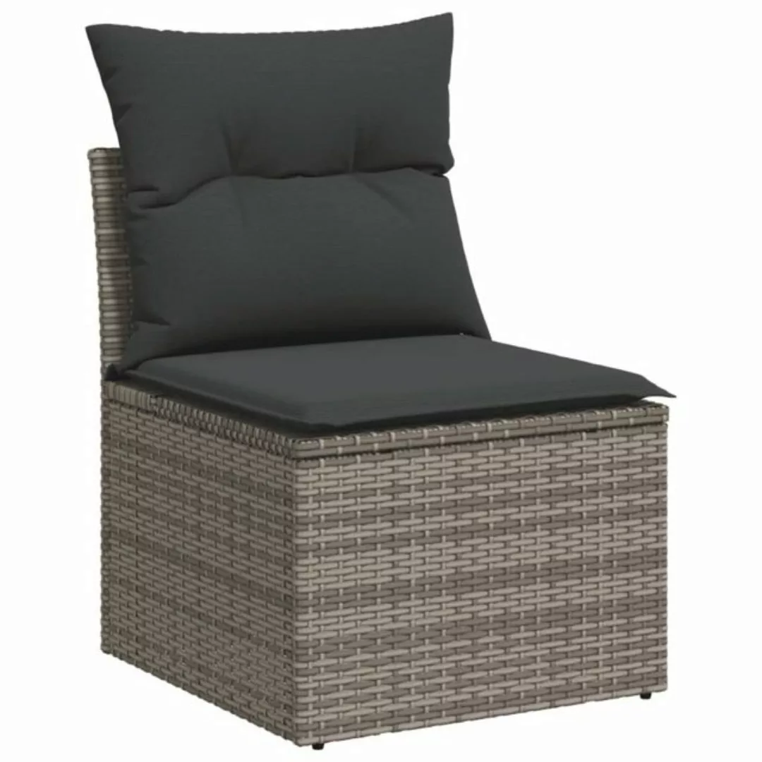 vidaXL Loungesofa Gartensessel ohne Armlehnen mit Kissen Grau Poly Rattan, günstig online kaufen