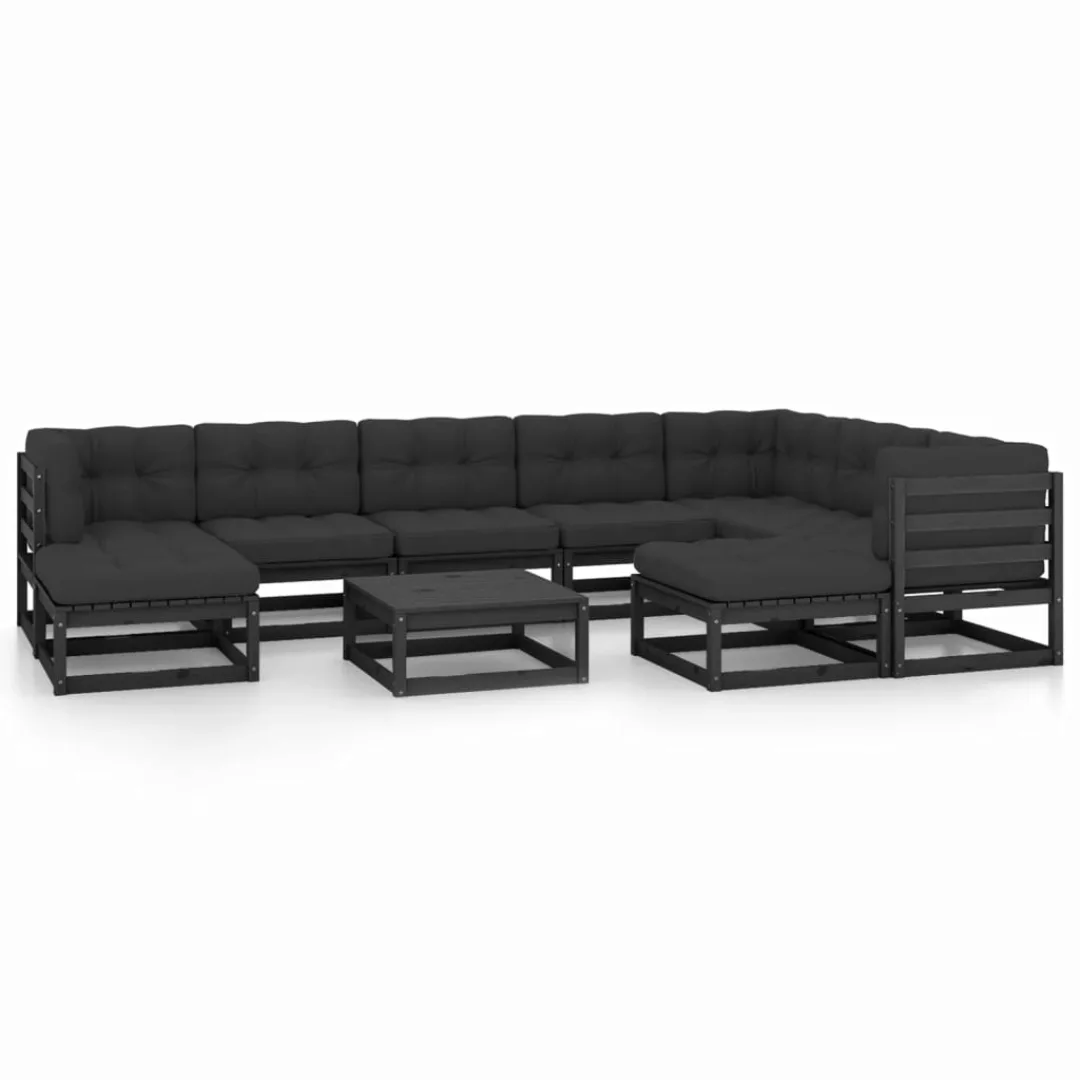 10-tlg. Garten-lounge-set Mit Kissen Schwarz Kiefer Massivholz günstig online kaufen