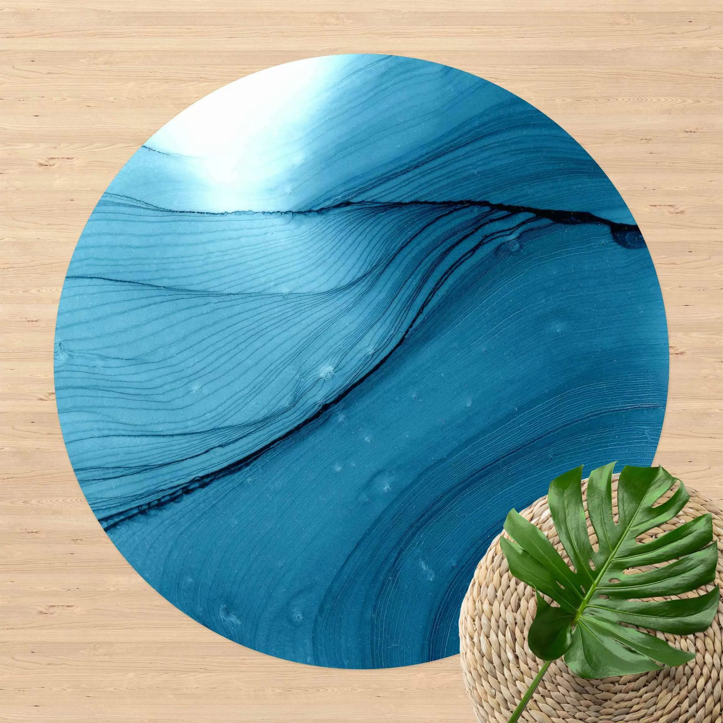 Runder Vinyl-Teppich Meliertes Blau günstig online kaufen