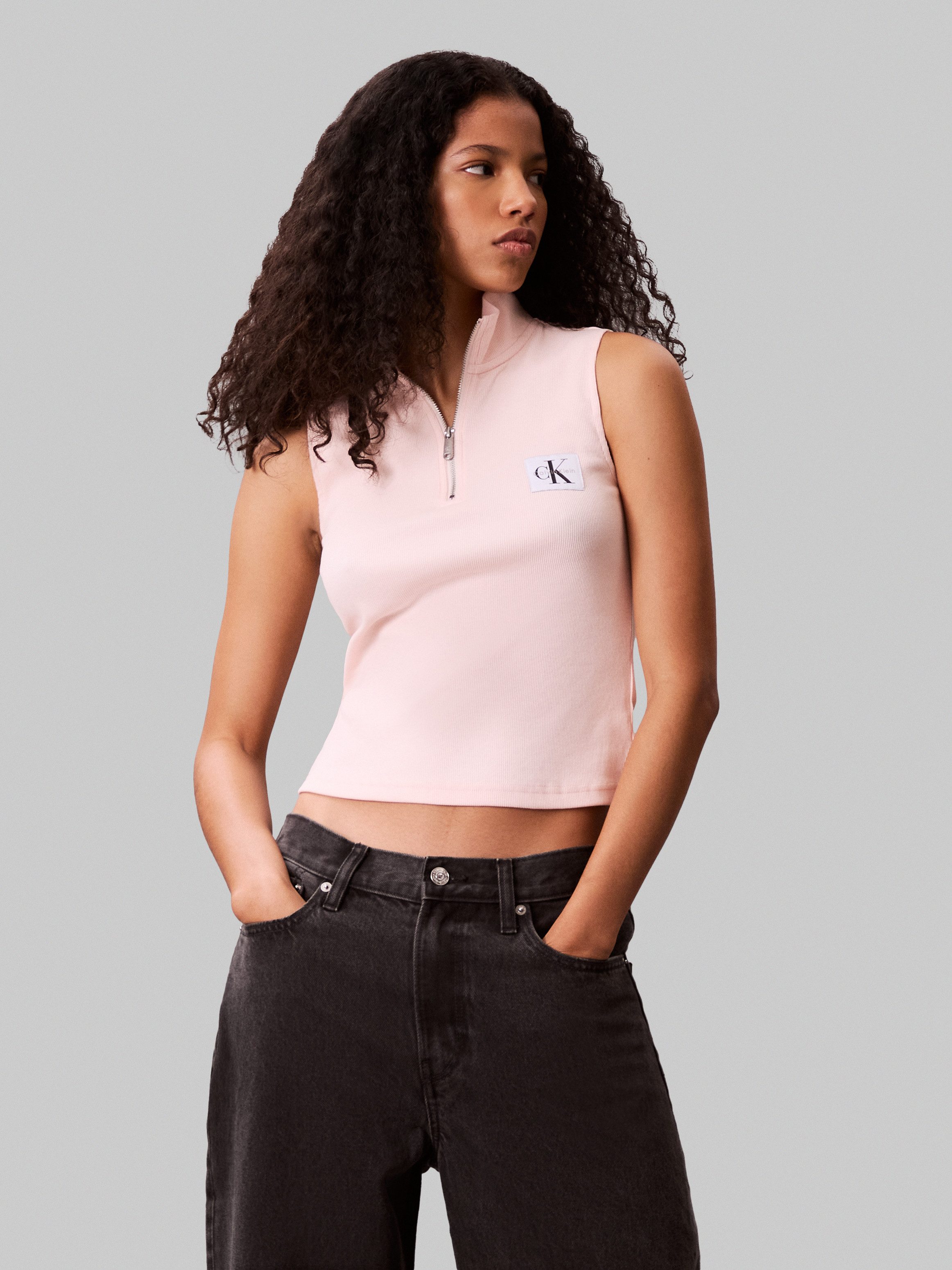 Calvin Klein Jeans Tanktop "A- WOVEN LABEL SL QZ TOP", Mit Rundhalsausschni günstig online kaufen