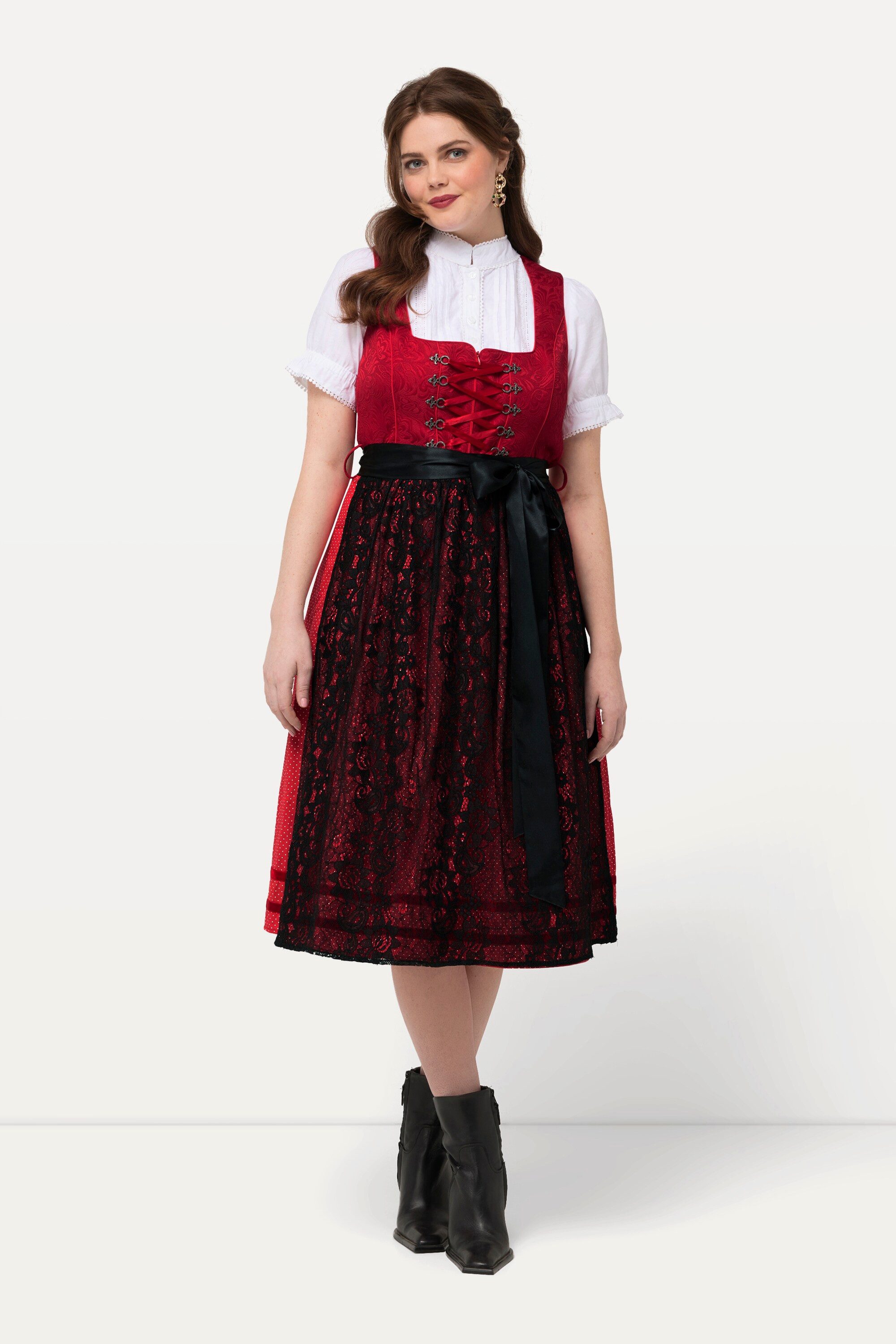 Ulla Popken Dirndl Dirndl Spitzenschürze Carree-Ausschnitt günstig online kaufen