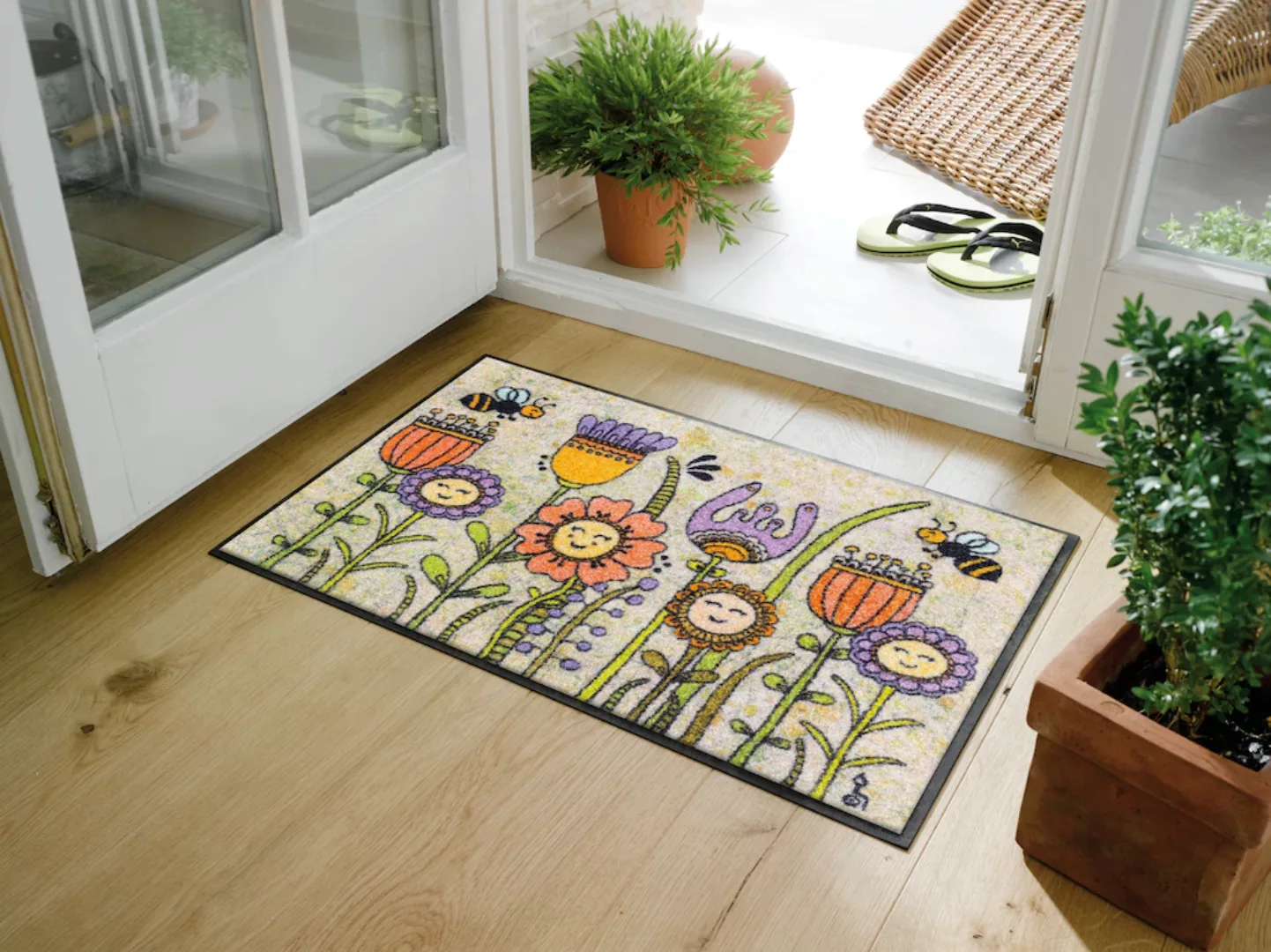 wash+dry by Kleen-Tex Fußmatte »Friendly Flowers«, rechteckig, 7 mm Höhe günstig online kaufen