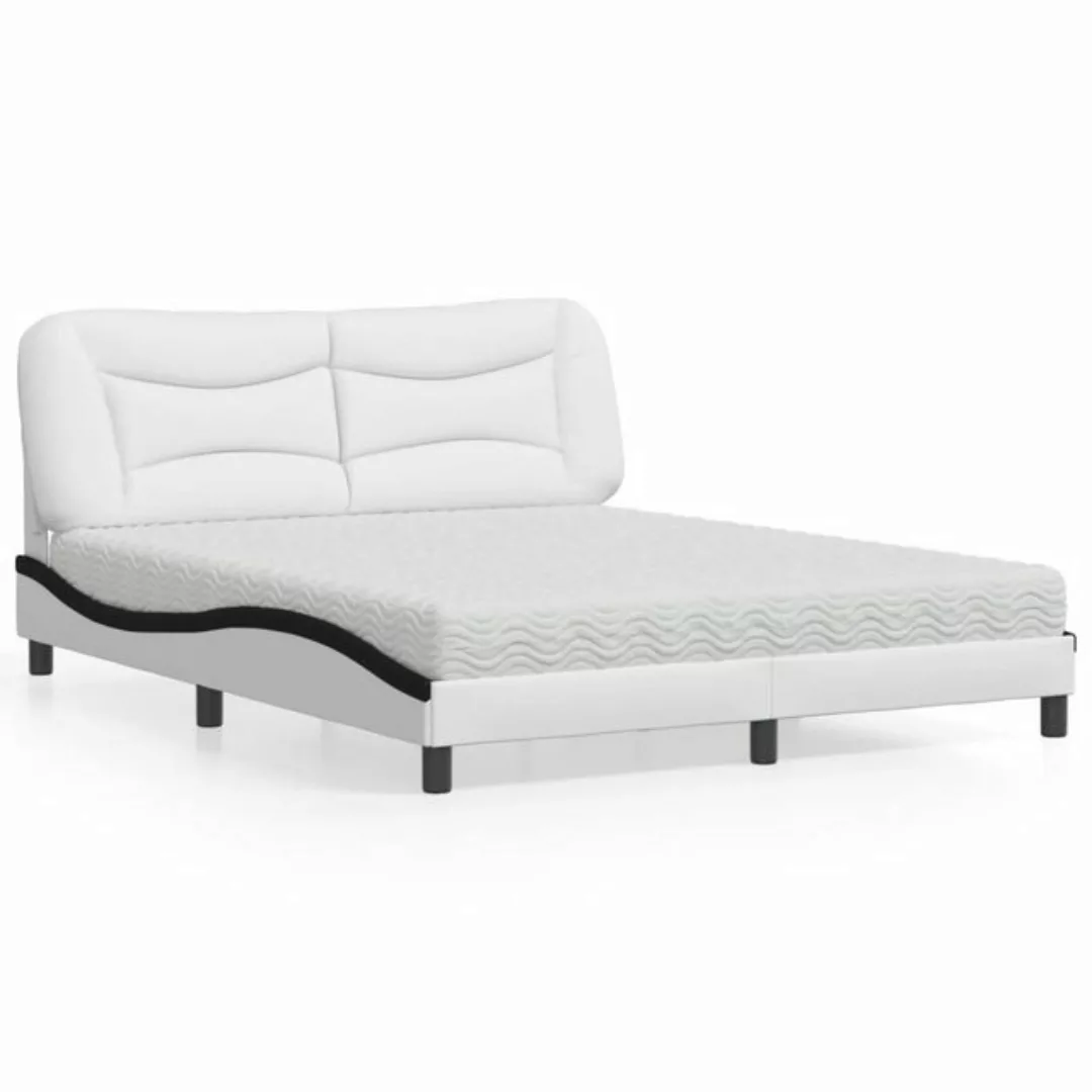 vidaXL Bett Bett mit Matratze Weiß und Schwarz 160x200 cm Kunstleder günstig online kaufen