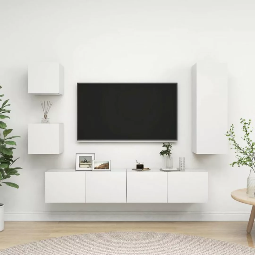 vidaXL TV-Schrank 5-tlg TV-Schrank-Set Weiß Spanplatte TV-Konsole für Ferns günstig online kaufen