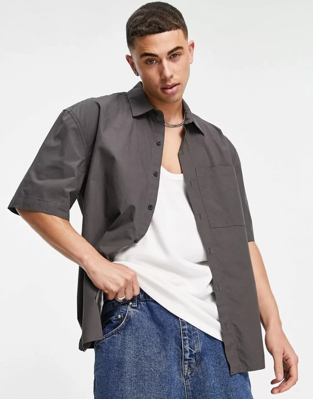 Topman – Paper Touch – Oversize-Hemd in Anthrazit-Grau günstig online kaufen