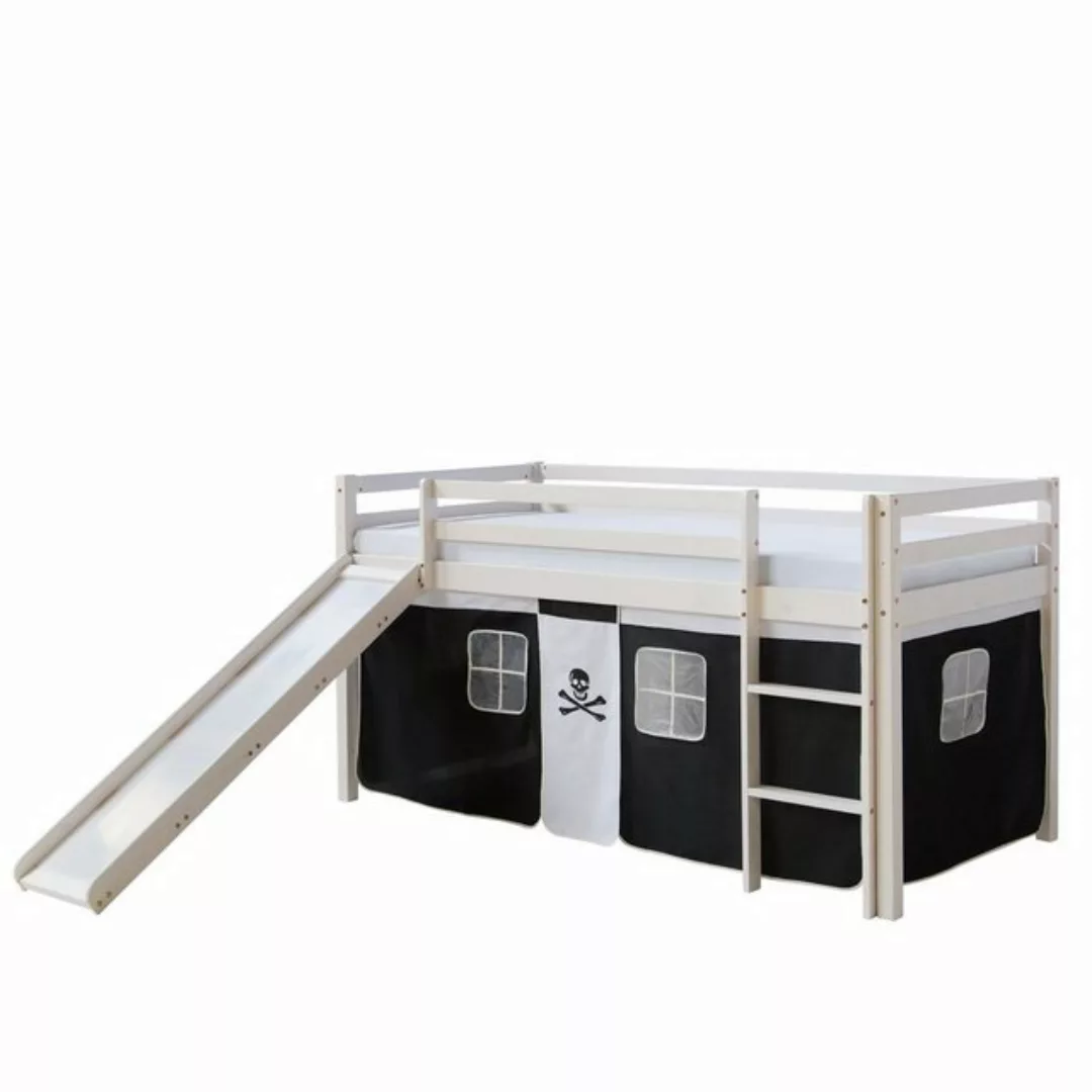 Homestyle4u Hochbett 90x200 cm Kinderbett Weiß mit Vorhang Spielbett für 1 günstig online kaufen