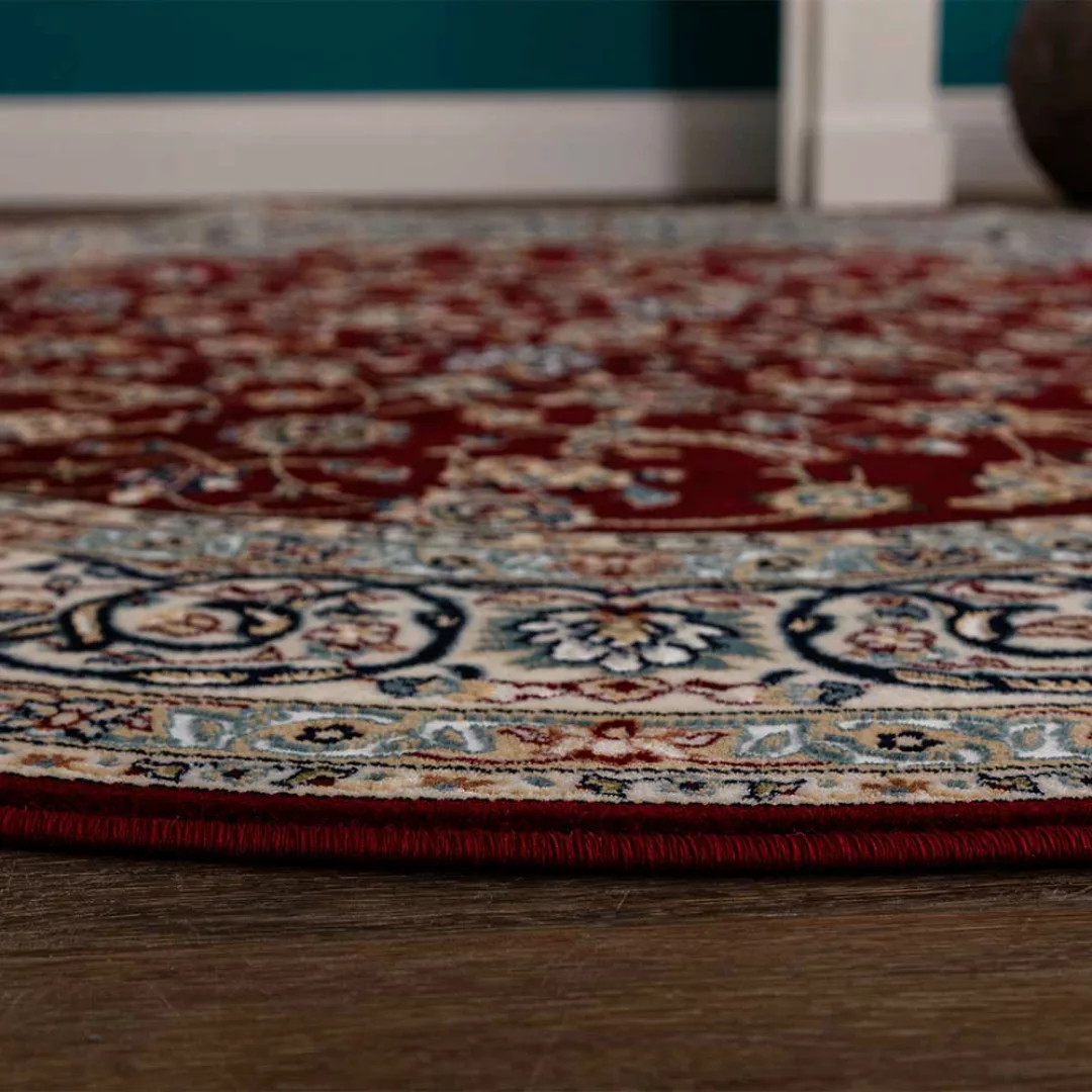 Runder Orient Stil Teppich in Dunkelrot Cremefarben günstig online kaufen