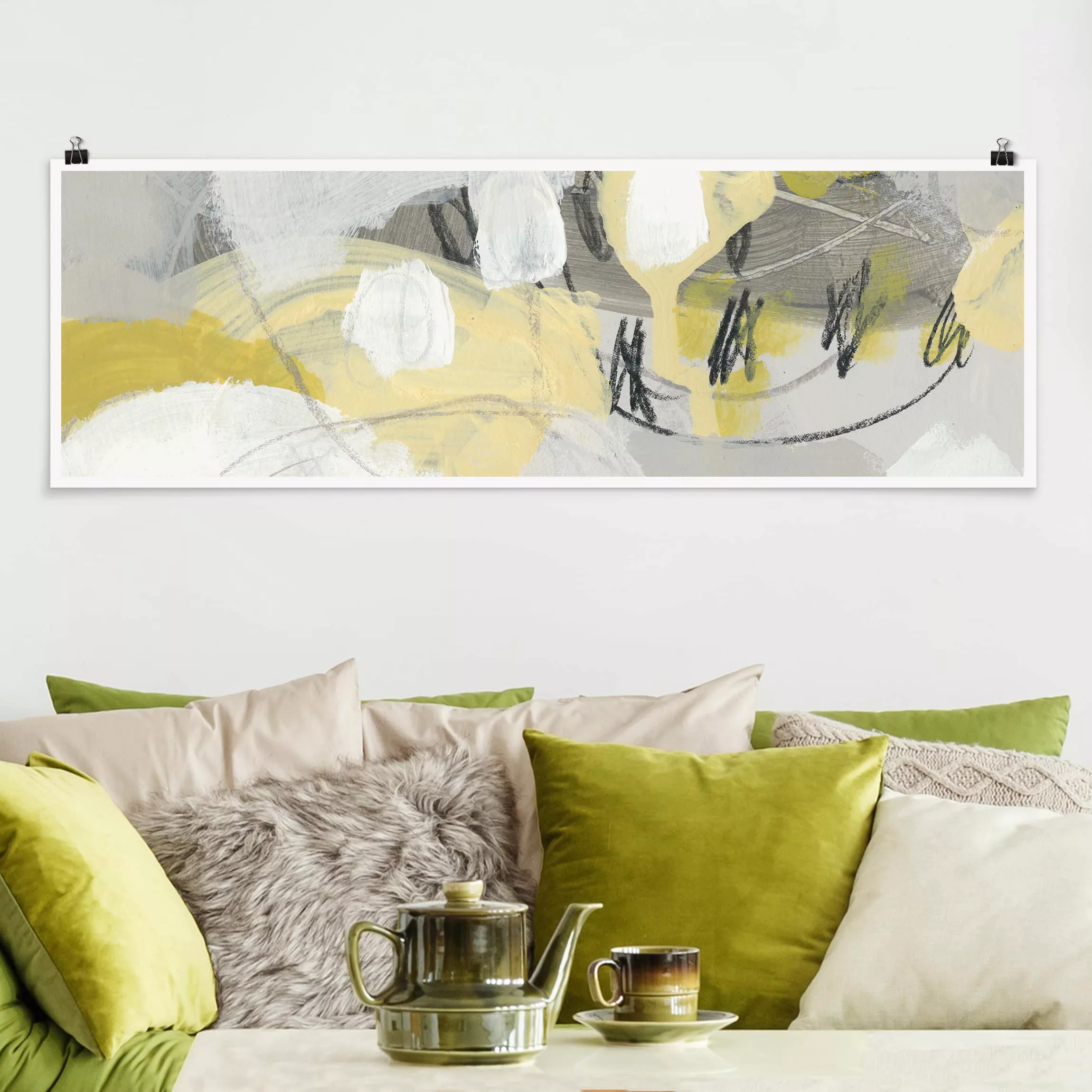 Panorama Poster Abstrakt Zitronen im Nebel I günstig online kaufen
