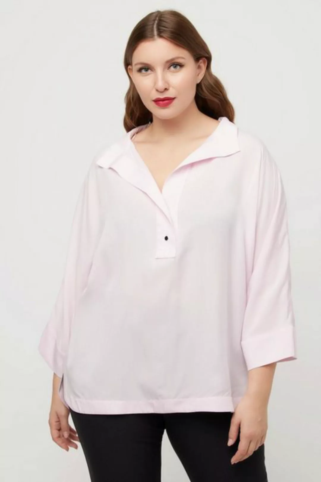 Ulla Popken Druckbluse Bluse Oversized Stehkragen Halbarm Tencel günstig online kaufen