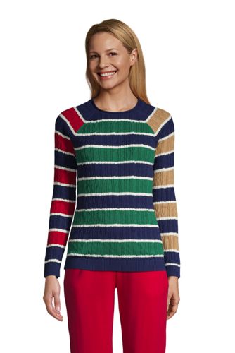 Baumwoll-Zopfmusterpullover mit Rollblende Gestreift, Damen, Größe: XS Norm günstig online kaufen