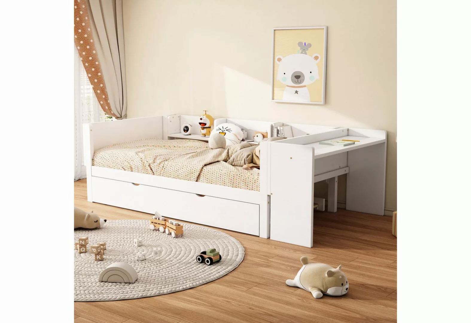 Gotagee Kinderbett Modern Flachbett 90x200cm Einzelbett mit Ausziehbett Sch günstig online kaufen