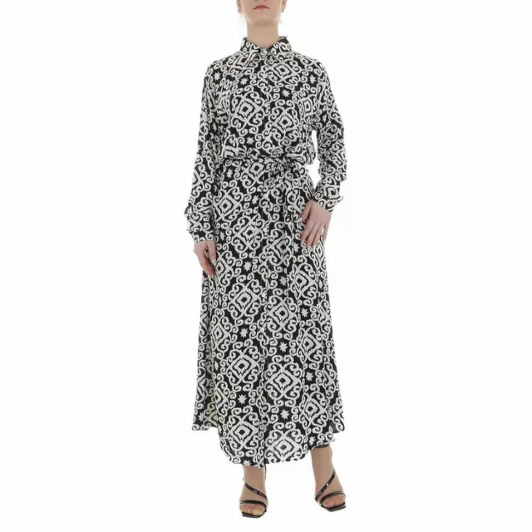 Ital-Design Maxikleid Damen Freizeit Ornamente Blusenkleid in Schwarz günstig online kaufen