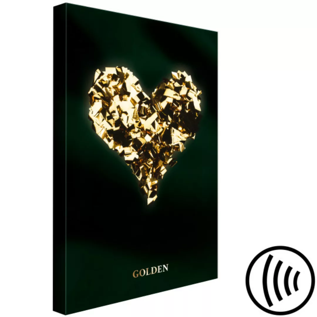 Leinwandbild Herz in Gold - Herzform mit Blattgold auf schwarzem Hintergrun günstig online kaufen