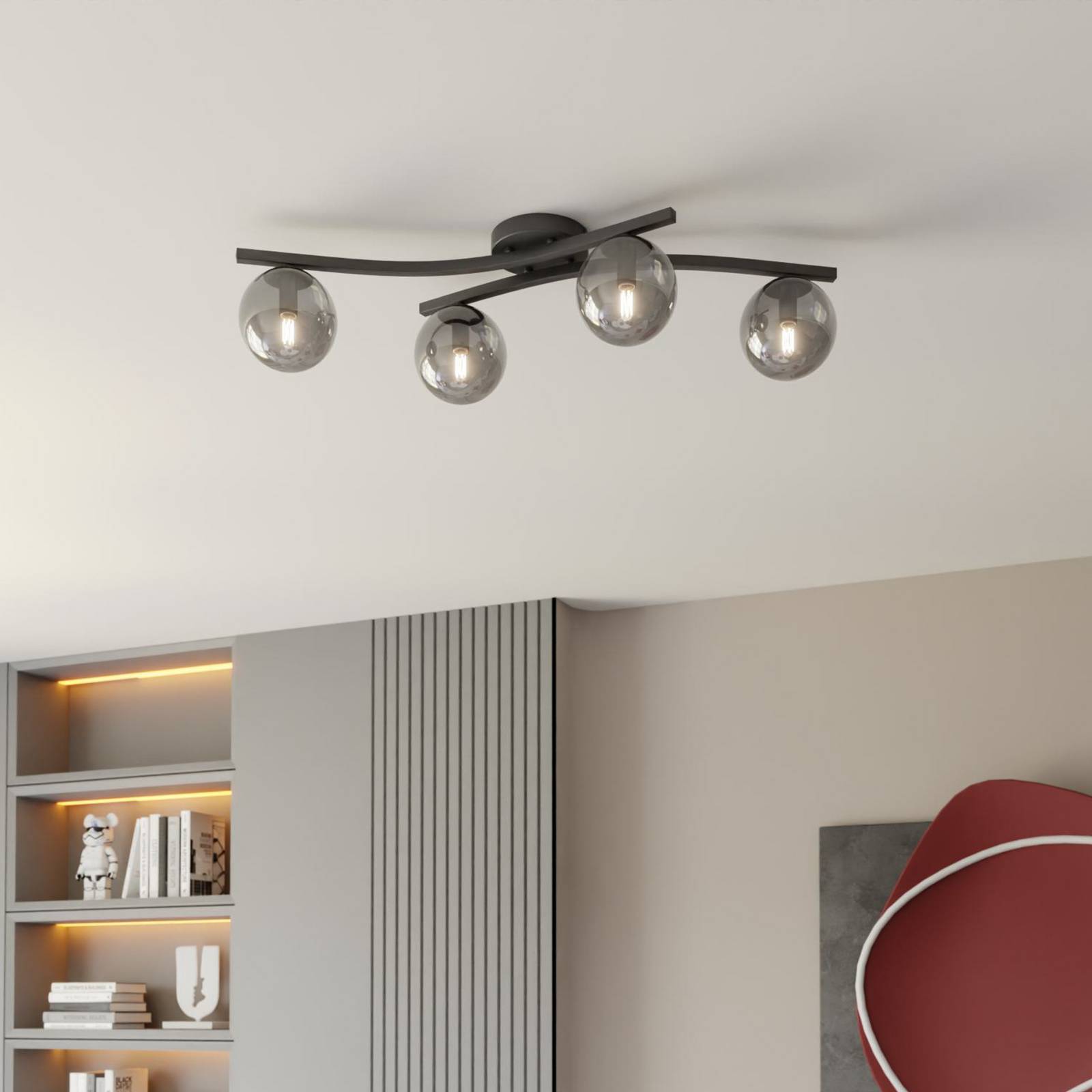 Deckenlampe Opus, Länge 84 cm, rauchgrau/schwarz, 4-flg. günstig online kaufen