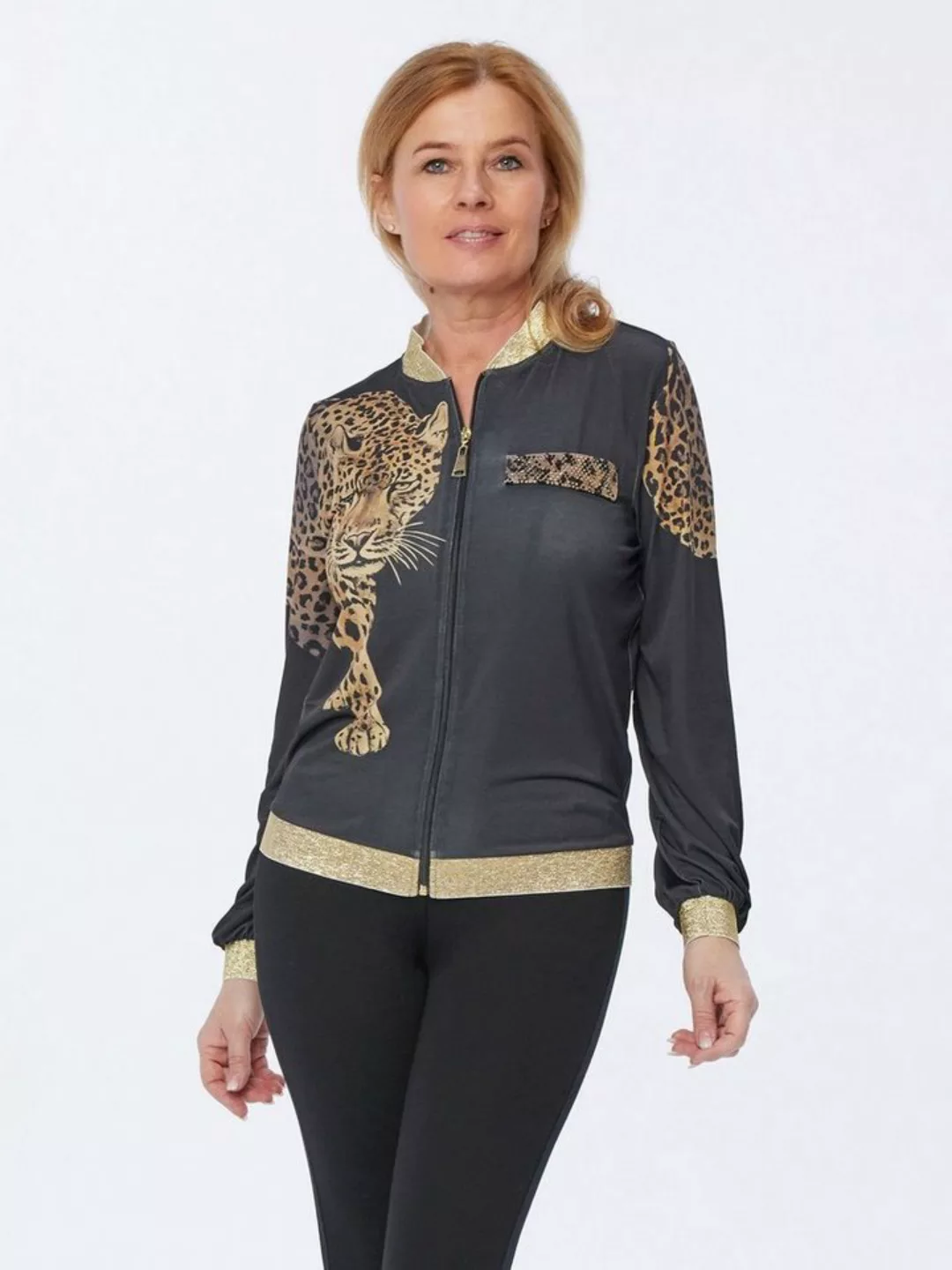 Sarah Kern Blouson Bomberjakce figurumspielend mit Leoparden-Motiv günstig online kaufen