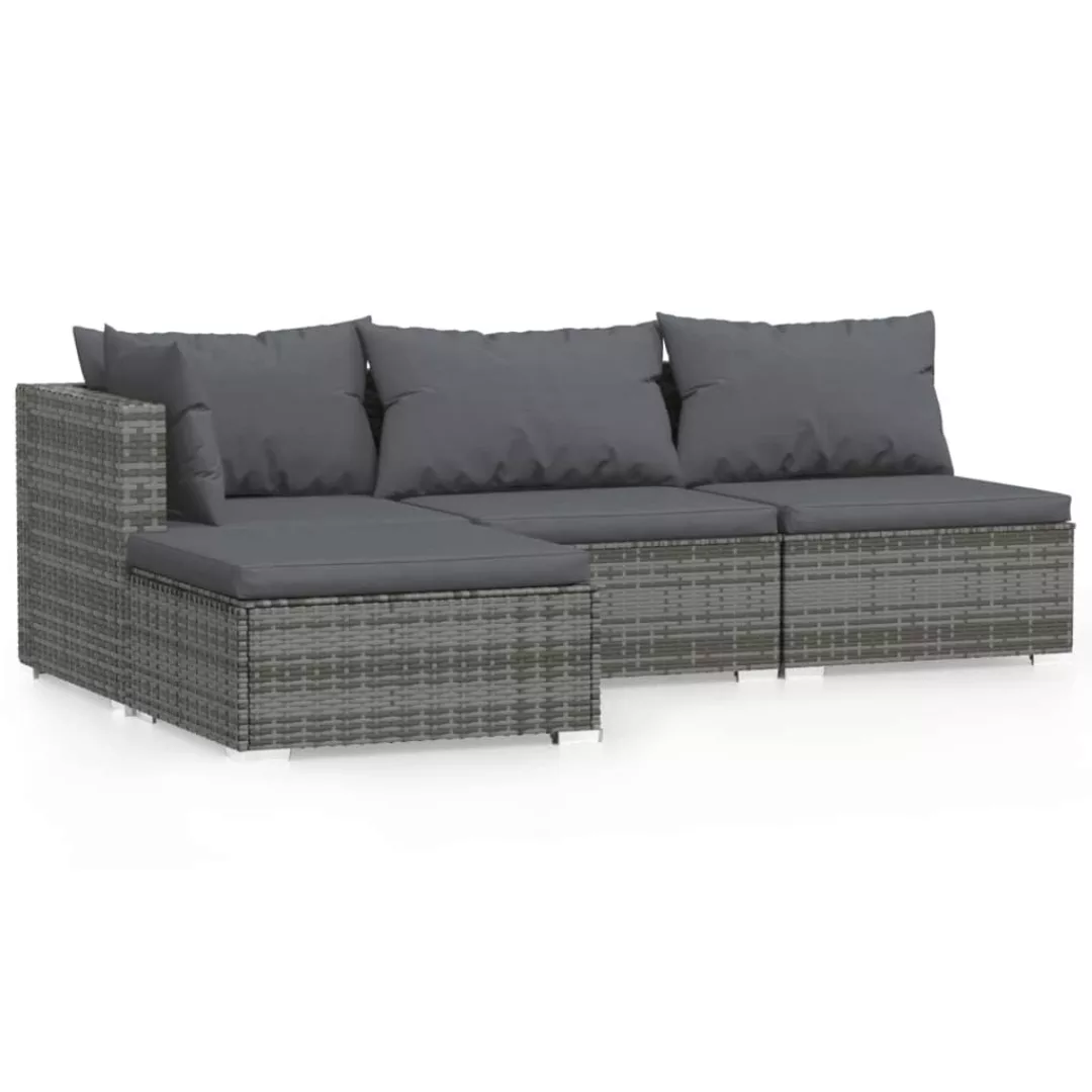 Vidaxl 4-tlg. Garten-lounge-set Mit Kissen Grau Poly Rattan günstig online kaufen