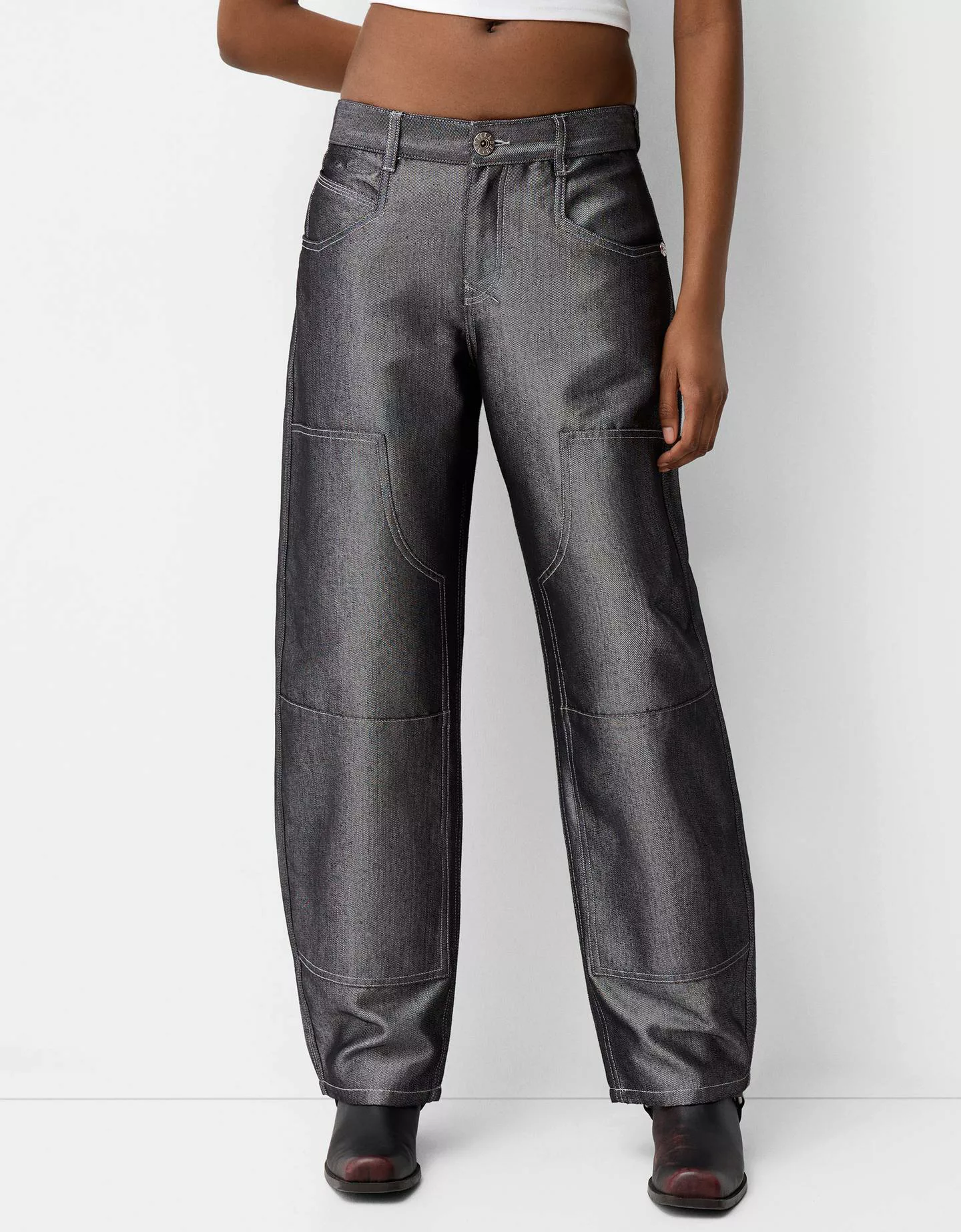 Bershka Balloon Jeans Mit Wide-Leg Damen 40 Schwarz günstig online kaufen