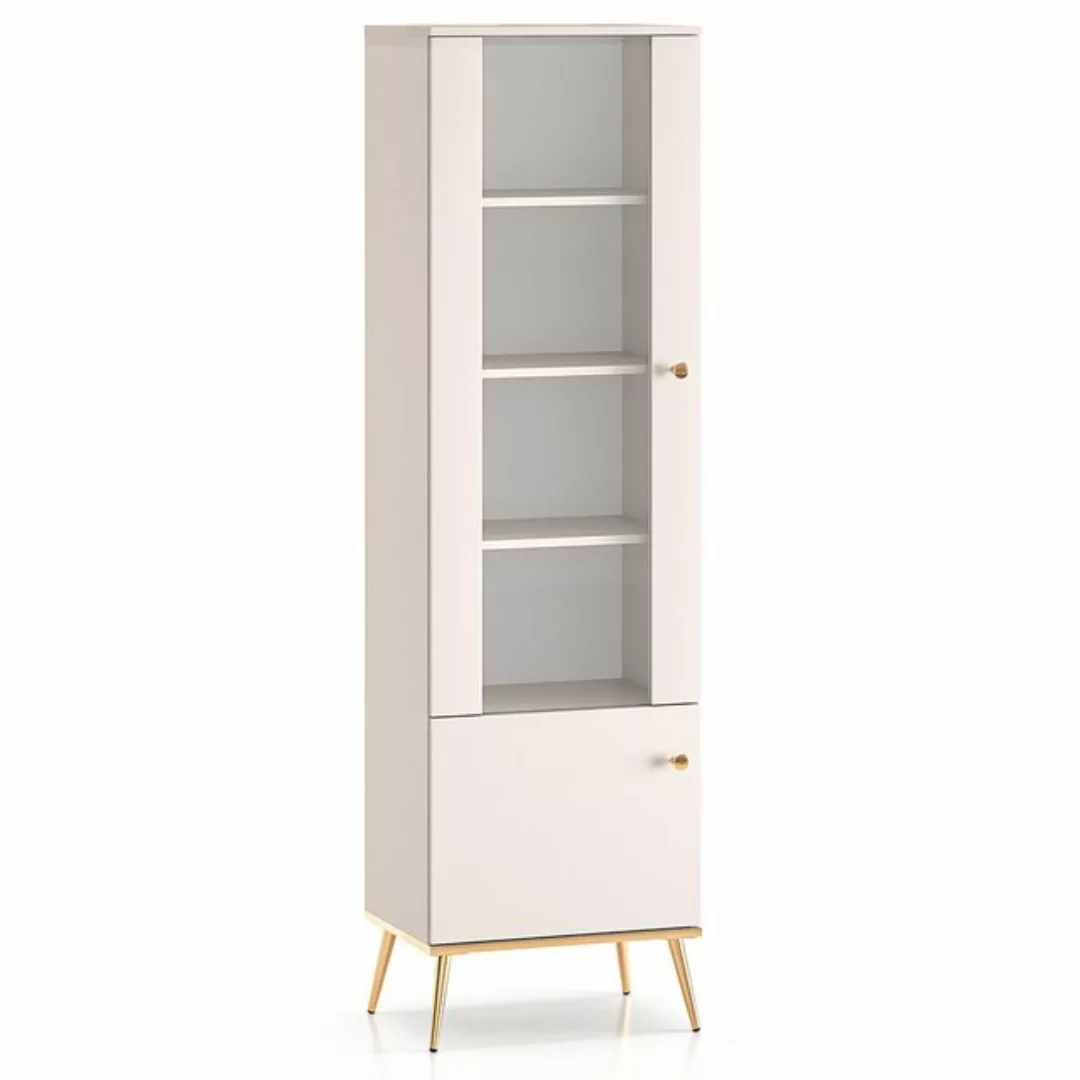 Lomadox Vitrine STRUGA-131 190cm hoch, in kaschmir, goldfarbene Griffe, Gla günstig online kaufen