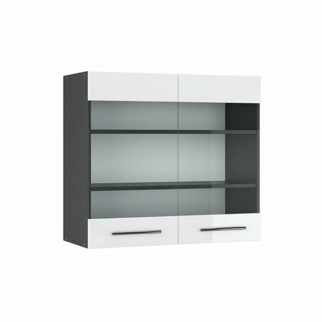 Vicco Glashängeschrank Hängeschrank Küche 80 cm Fame-Line Anthrazit Weiß Ho günstig online kaufen