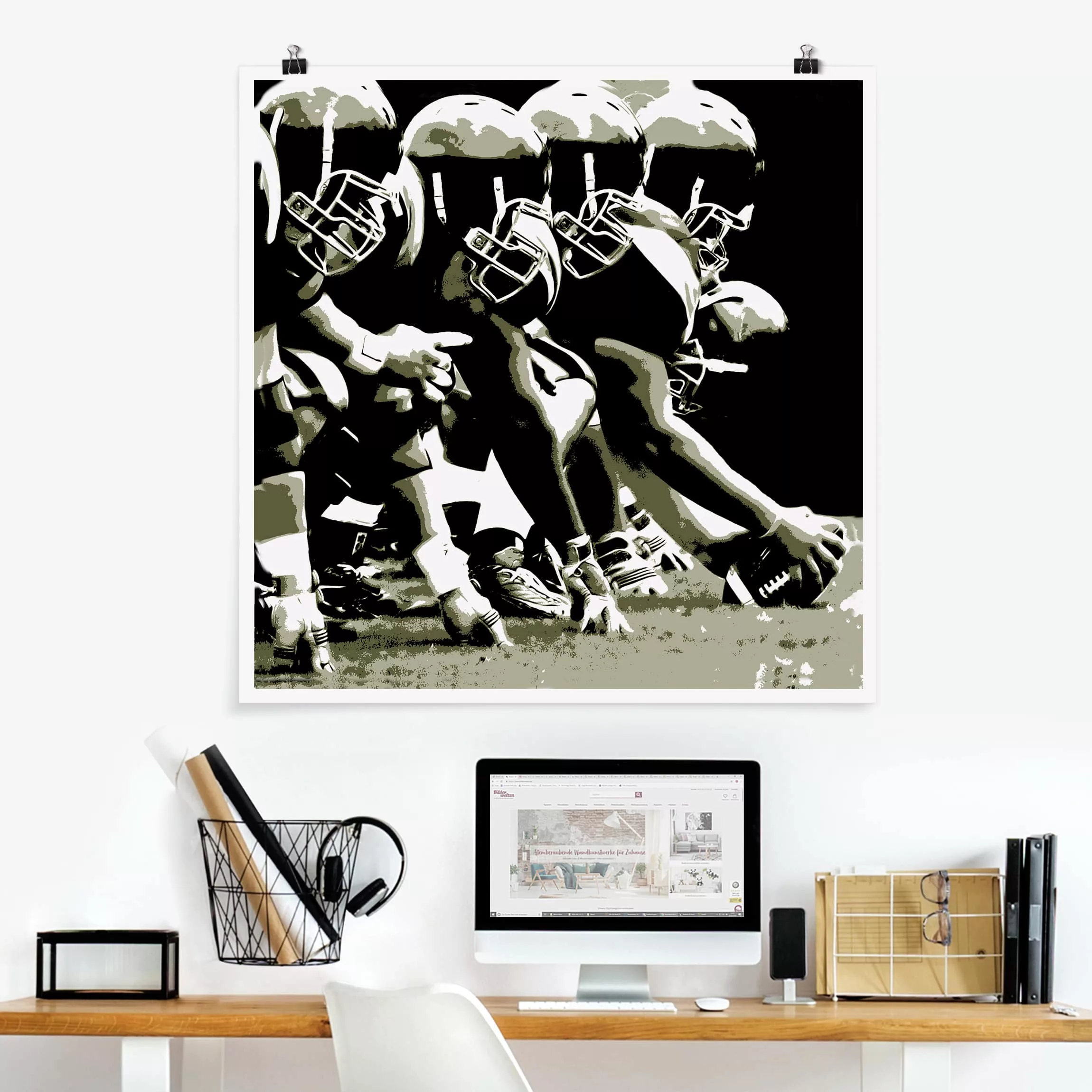 Poster Schwarz-Weiß - Quadrat American Football günstig online kaufen