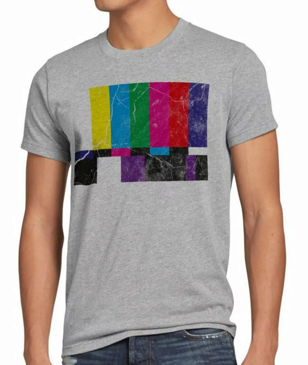 Print-Shirt Herren T-Shirt Retro Testbild Big Bang Sheldon TV Monitor Ferns günstig online kaufen