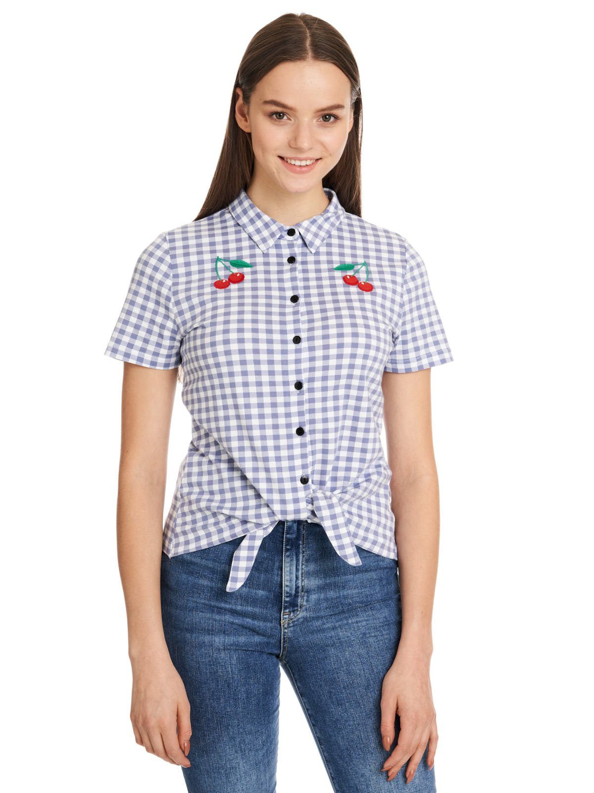 Pussy Deluxe Lightpink Plaid Damen Kurzarmbluse lightpink allover günstig online kaufen