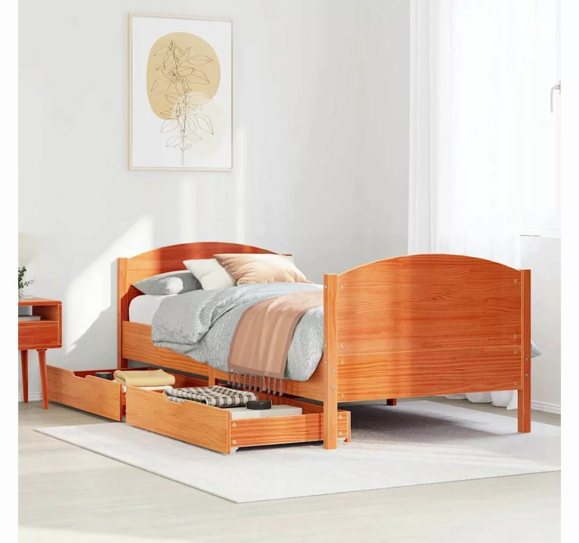 vidaXL Bett, Massivholzbett ohne Matratze Wachsbraun 90x190 cm Kiefernholz günstig online kaufen