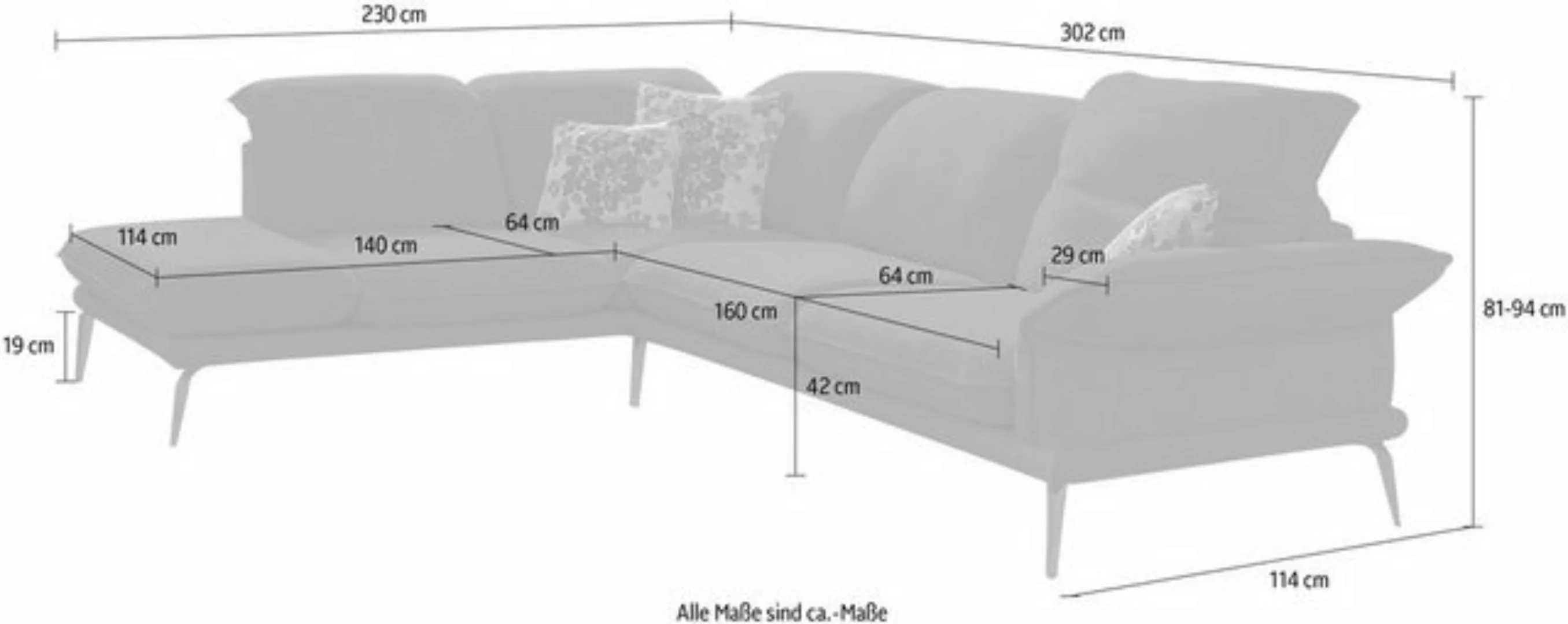 W.SCHILLIG Ecksofa sherry, mit Kopfstützenverstellung, Metallfüße, Chrom gl günstig online kaufen