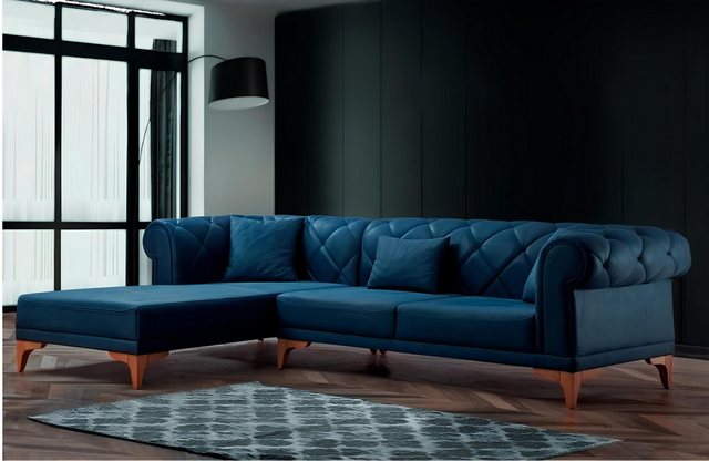 Xlmoebel Ecksofa L-förmiges Ecksofa in blauem Chesterfield-Design mit Polst günstig online kaufen