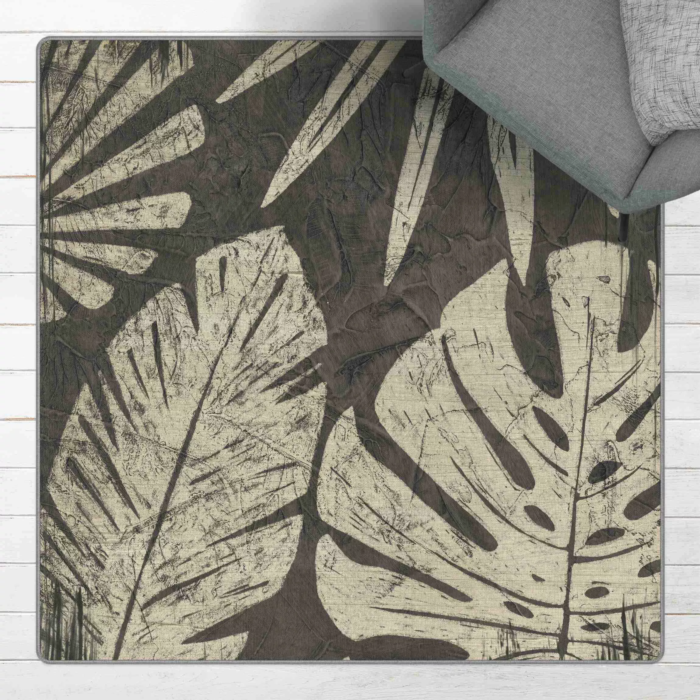 Teppich Palmenblätter vor Dunkelgrau günstig online kaufen