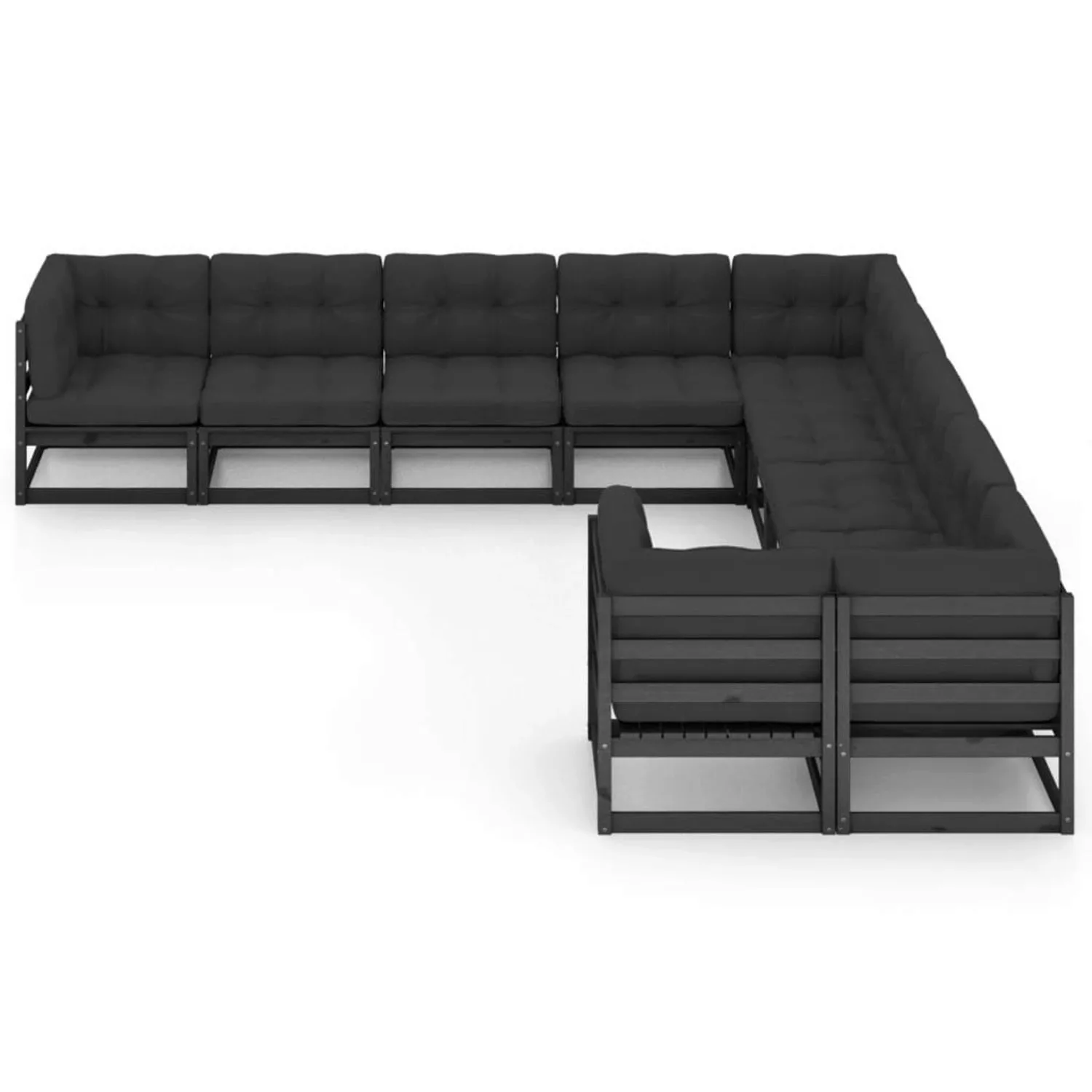 10-tlg. Garten-lounge-set Mit Kissen Schwarz Massivholz Kiefer günstig online kaufen