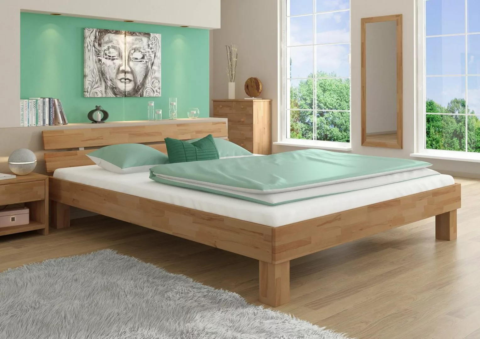 ERST-HOLZ Einzelbett Buchenholzbett mit Kingsize 180x220 Ehebett natur Dopp günstig online kaufen