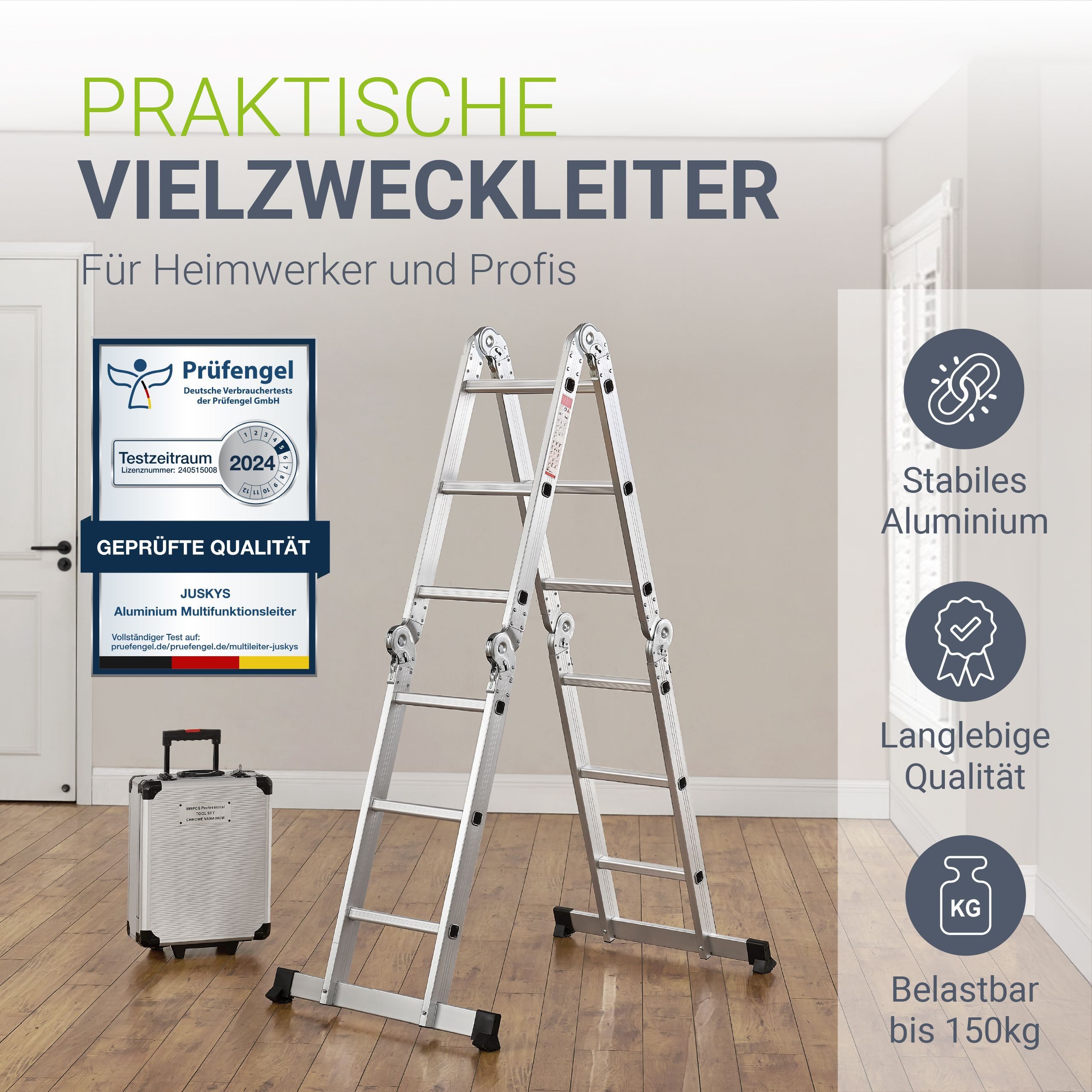 Juskys Vielzweckleiter Multifunktionsleiter, gummierte Standfüße, Gelenksys günstig online kaufen