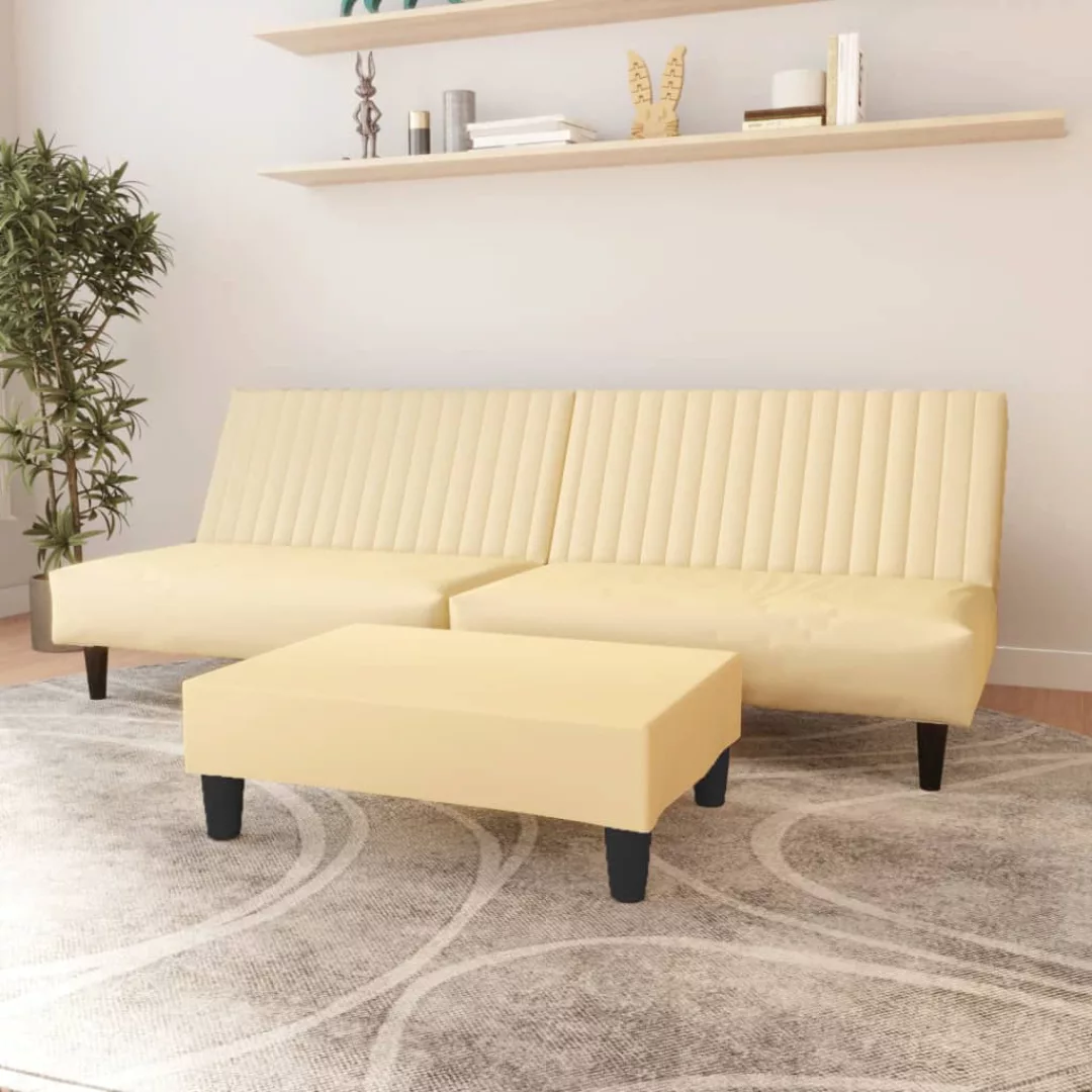 Schlafsofa 2-sitzer Mit Fußhocker Creme Samt günstig online kaufen