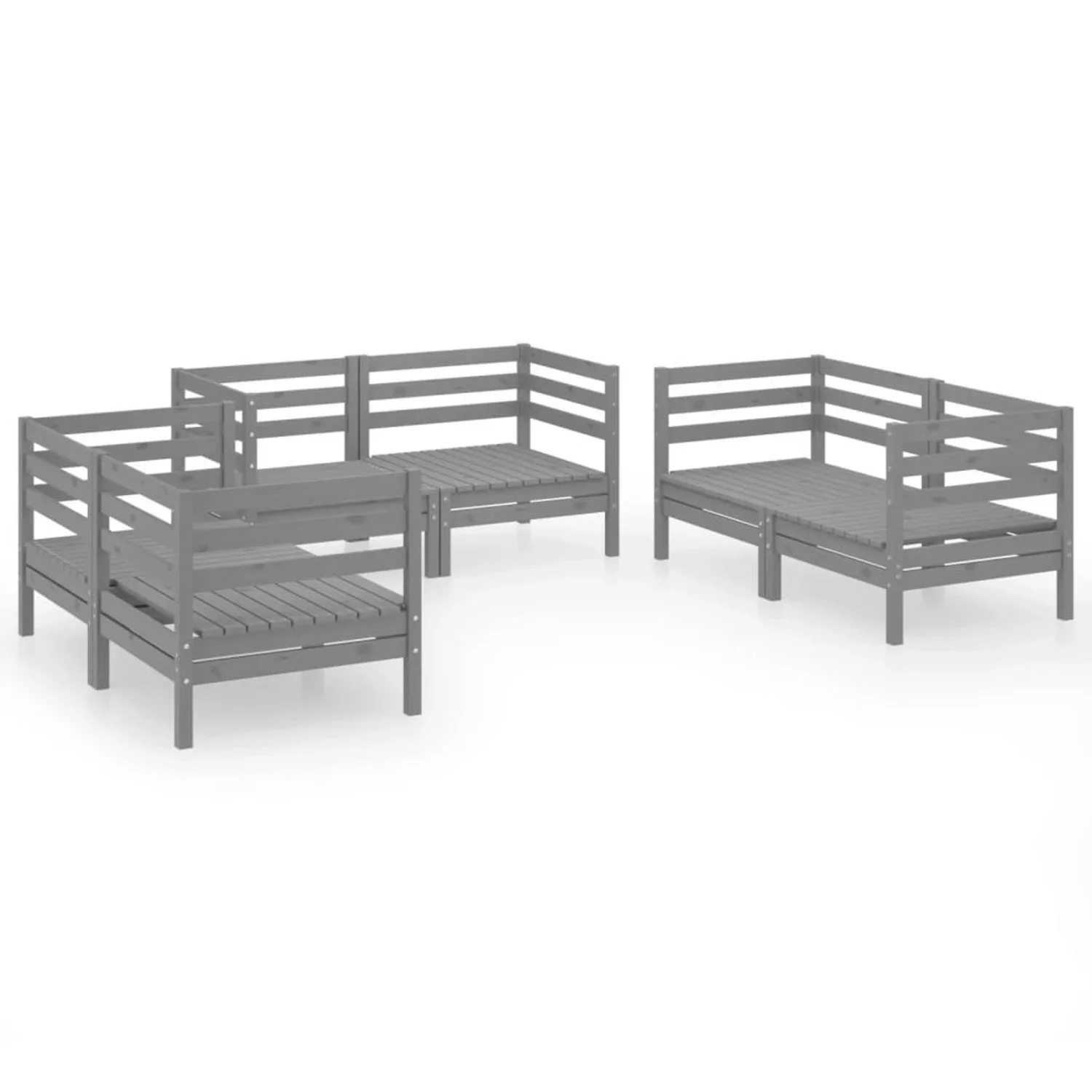 6-tlg. Garten-lounge-set Grau Massivholz Kiefer günstig online kaufen