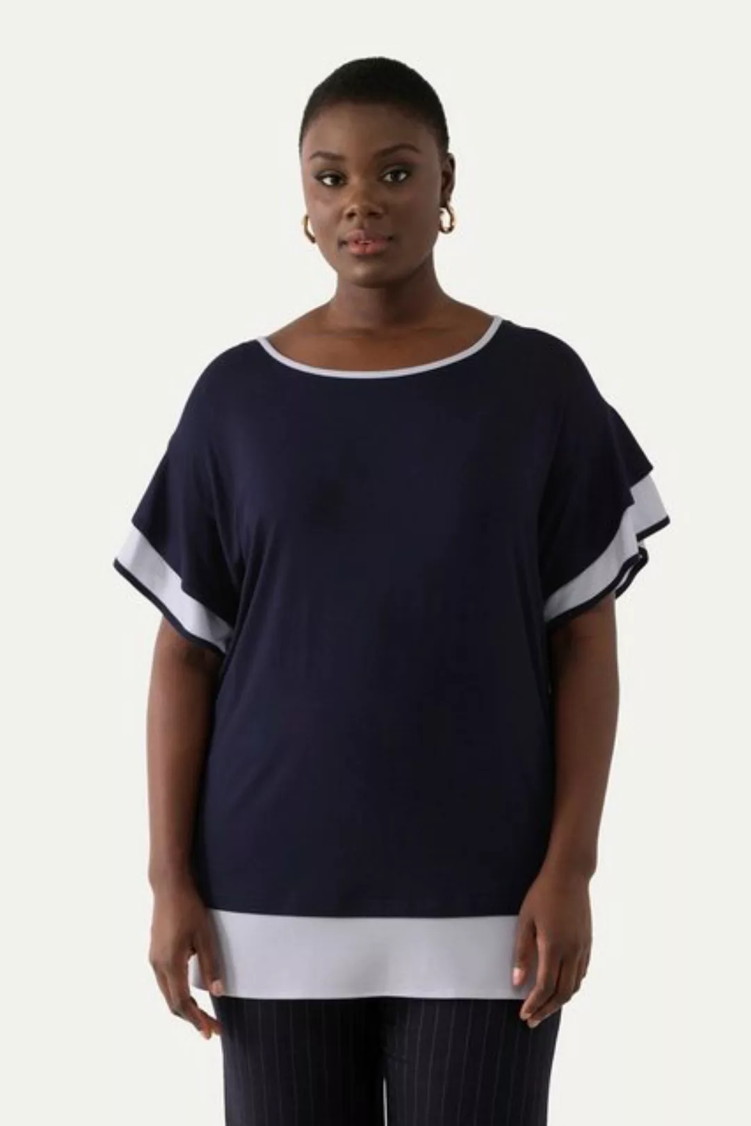 Ulla Popken Rundhalsshirt T-Shirt Oversized Rundhals Volant-Halbarm günstig online kaufen
