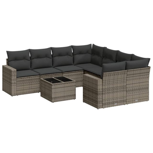 vidaXL Sofaelement 9-tlg. Garten-Sofagarnitur mit Kissen Grau Poly Rattan ( günstig online kaufen