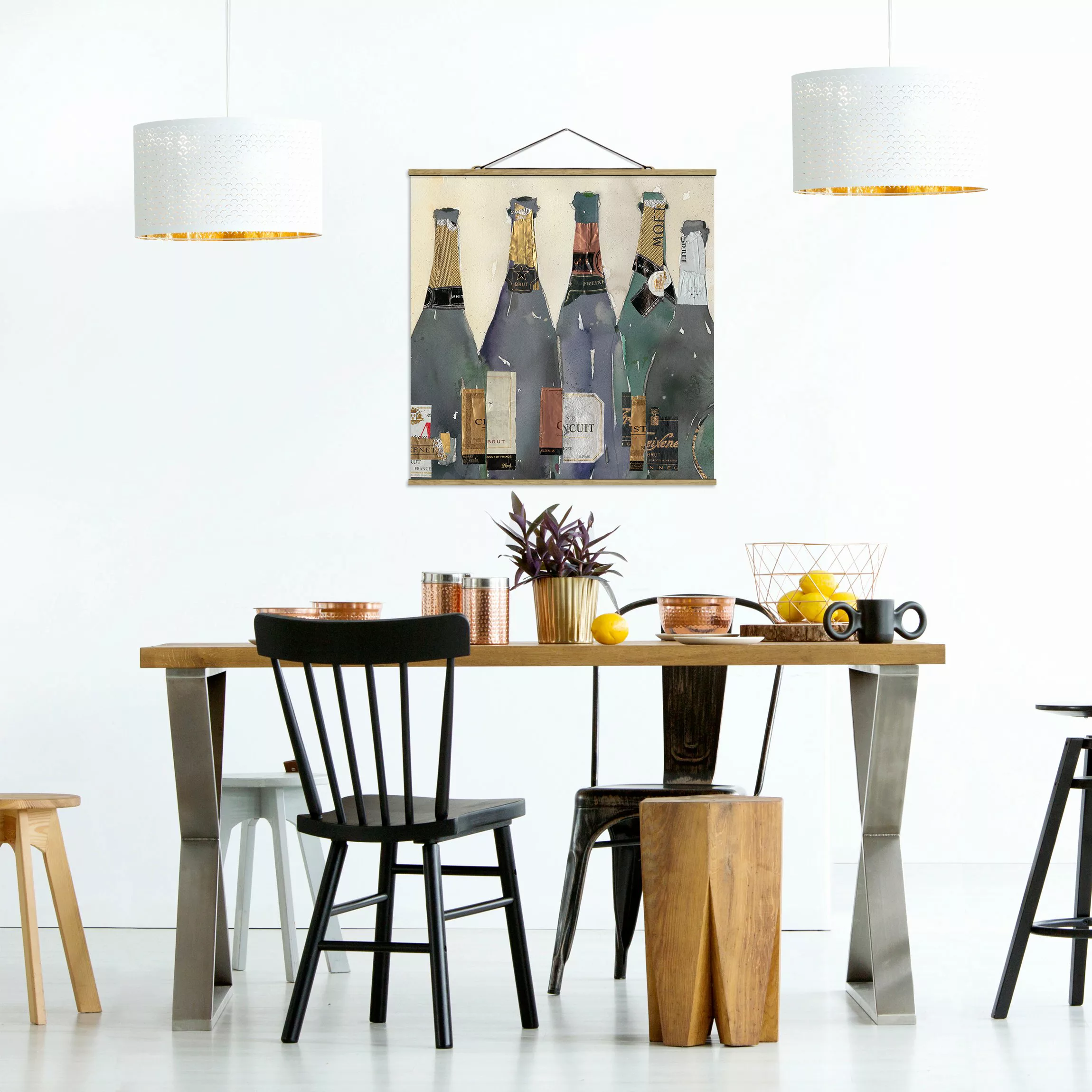 Stoffbild Küche mit Posterleisten - Quadrat Entkorkt - Champagner günstig online kaufen