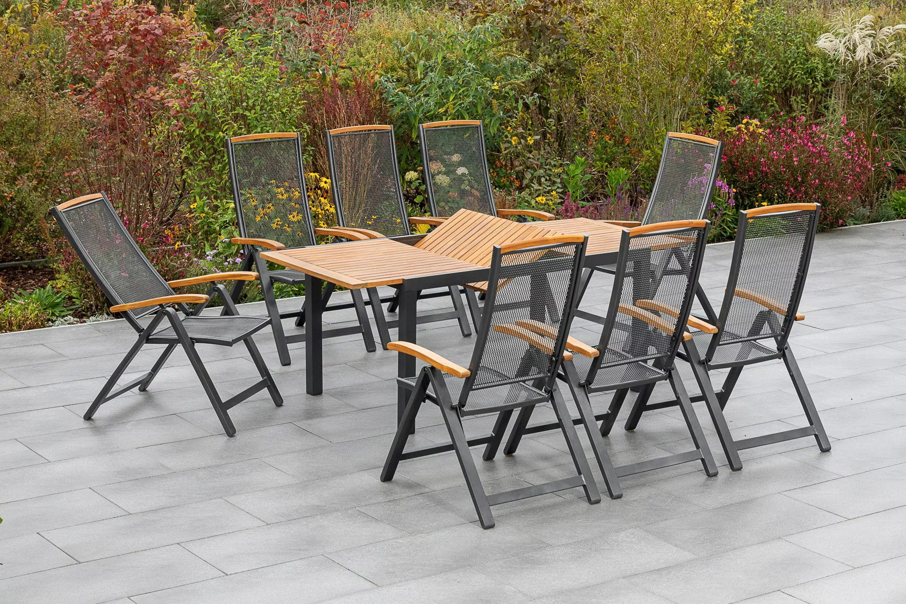 MERXX Garten-Essgruppe "Tilos", (9 tlg.), 8 Klappsessel, ausziehbarer Tisch günstig online kaufen