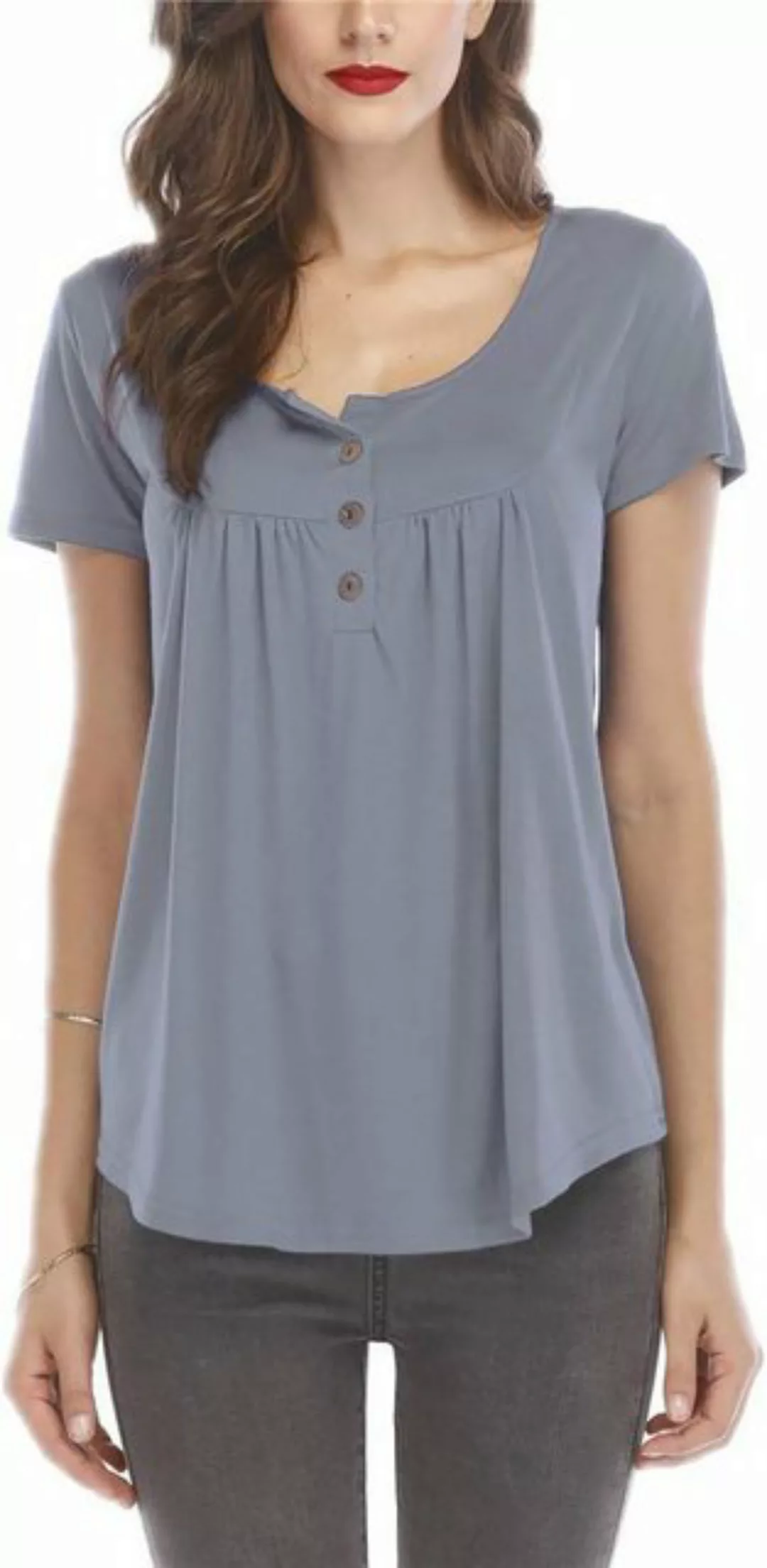 BlauWave Kurzarmbluse Einfarbige Damen-Blusen, kurzärmelig, Rundhalsausschn günstig online kaufen