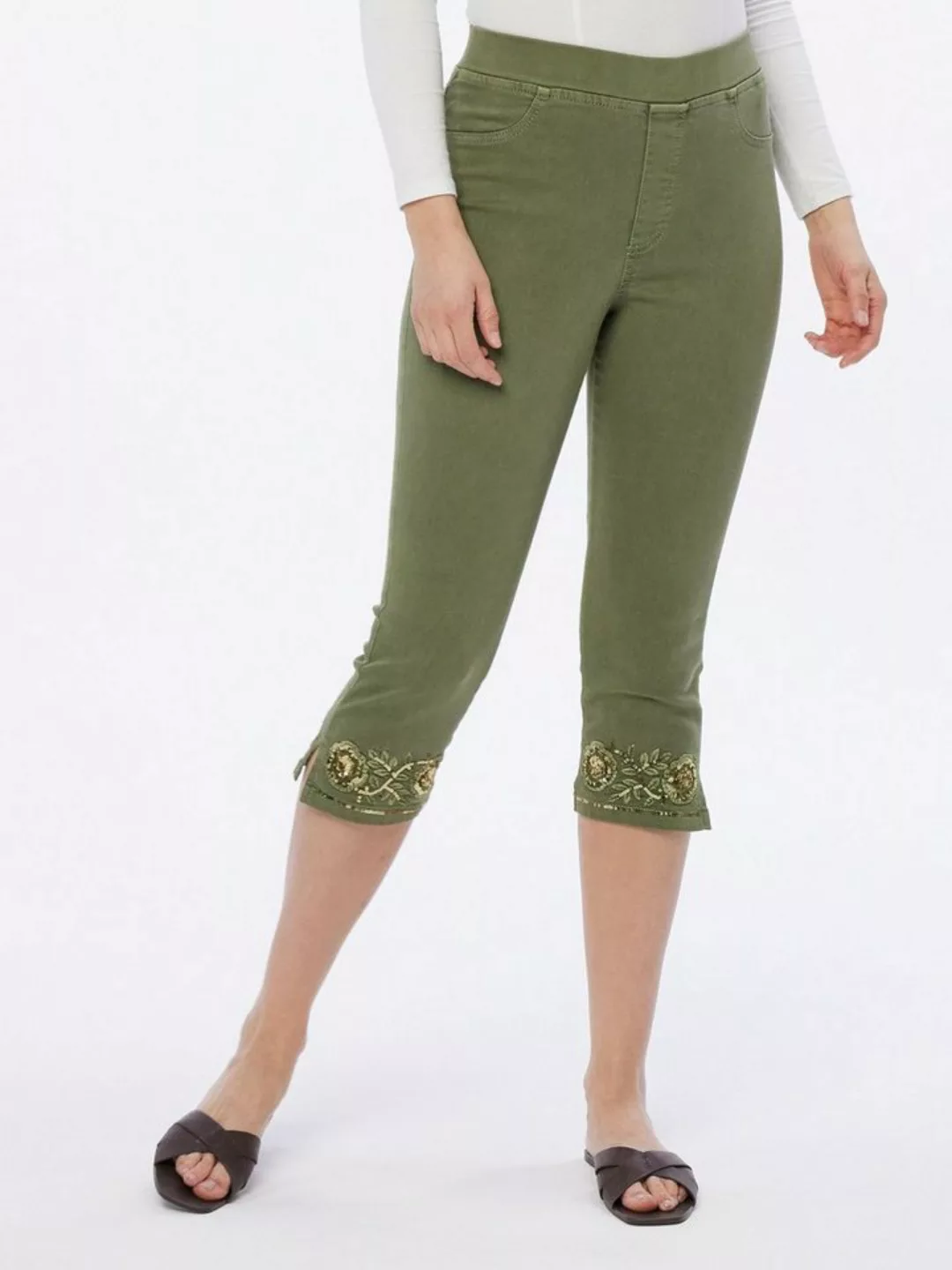 Body Needs Sweatjeans Caprihose koerpernah mit Stickerei und Paillettenverz günstig online kaufen