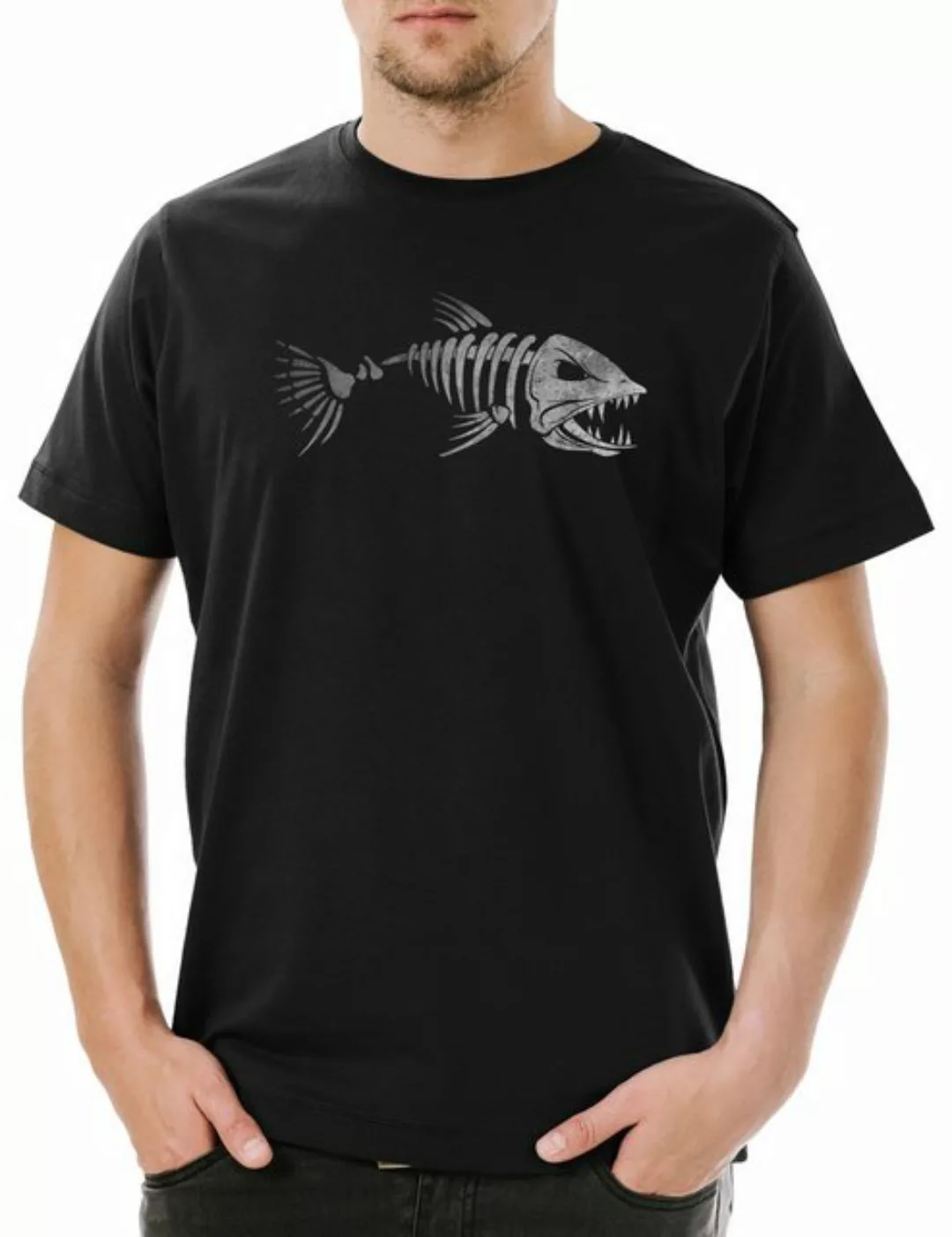 Urban Backwoods Print-Shirt Fish Skeleton Herren T-Shirt Skelett Fischskele günstig online kaufen