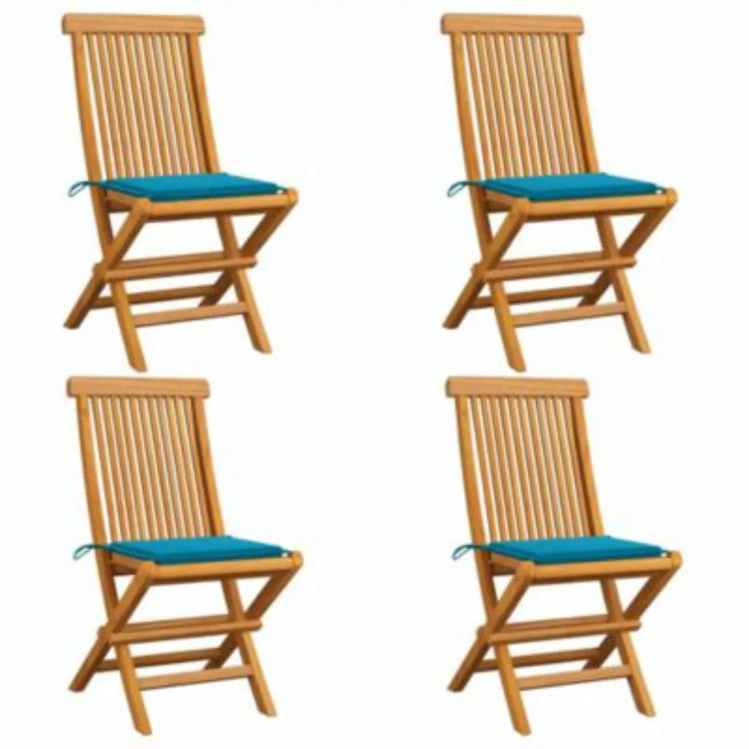 Gartenstühle Mit Blauen Kissen 4 Stk. Teak Massivholz günstig online kaufen