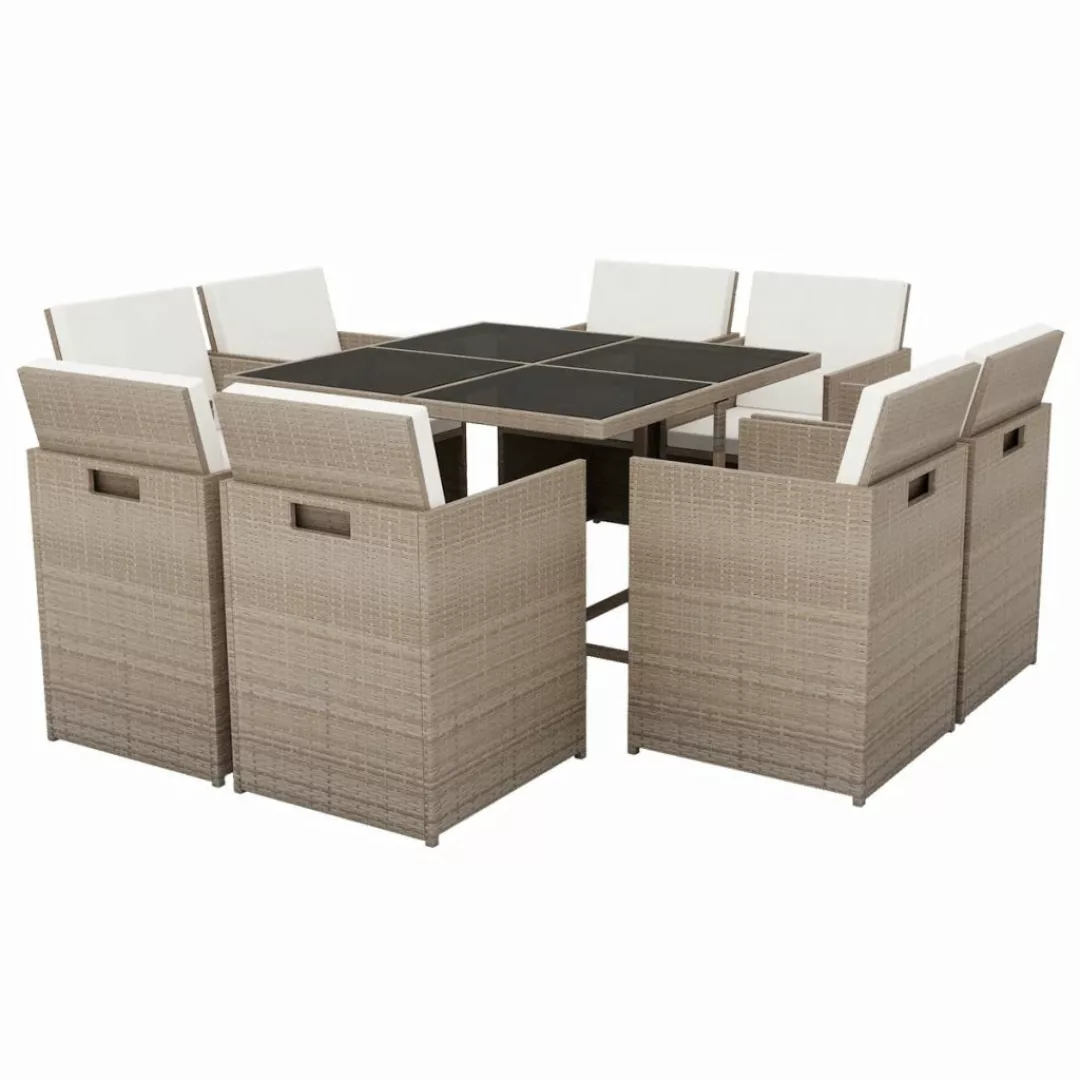 9-tlg. Garten-essgruppe Mit Auflagen Poly Rattan Beige günstig online kaufen