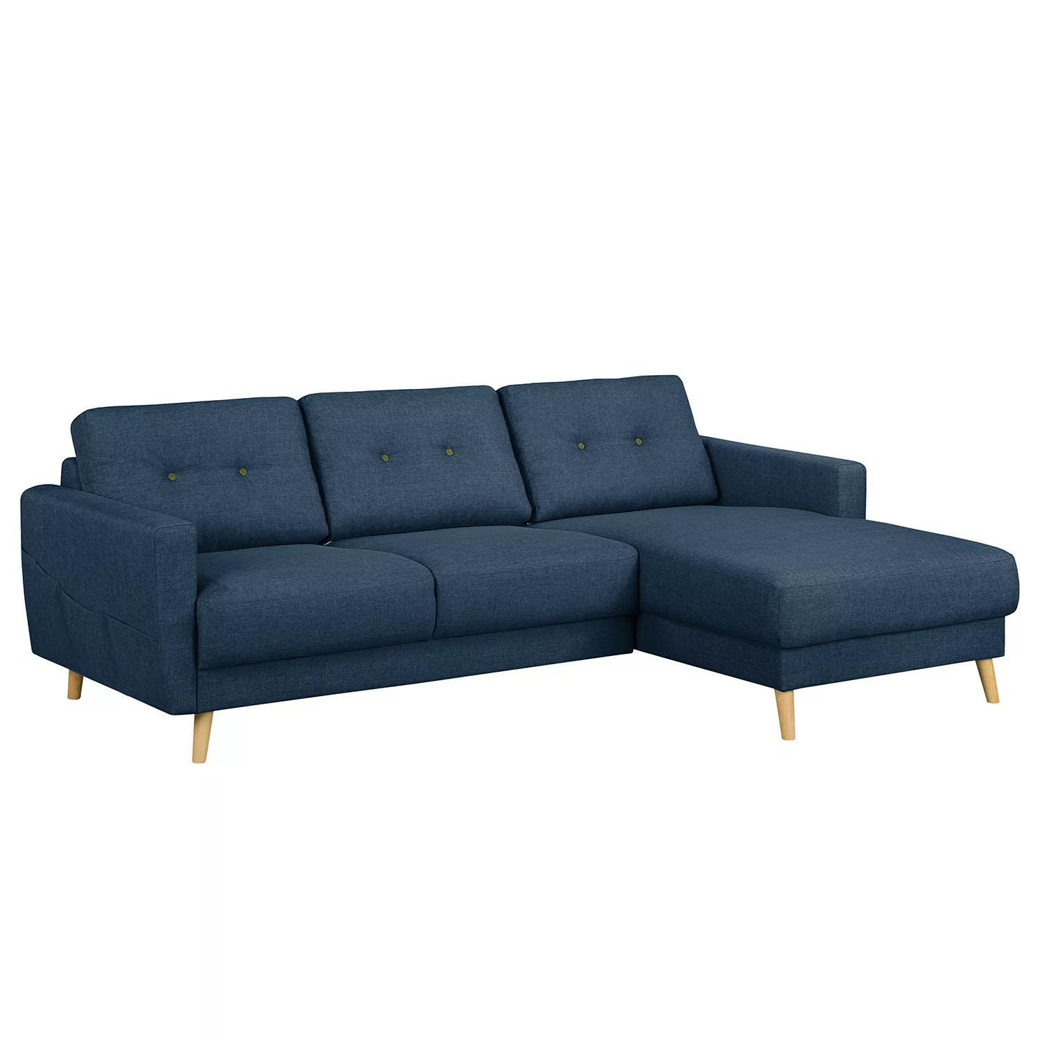 home24 Mørteens Ecksofa Sola 2-Sitzer Jeansblau Flachgewebe 225x86x147 cm günstig online kaufen