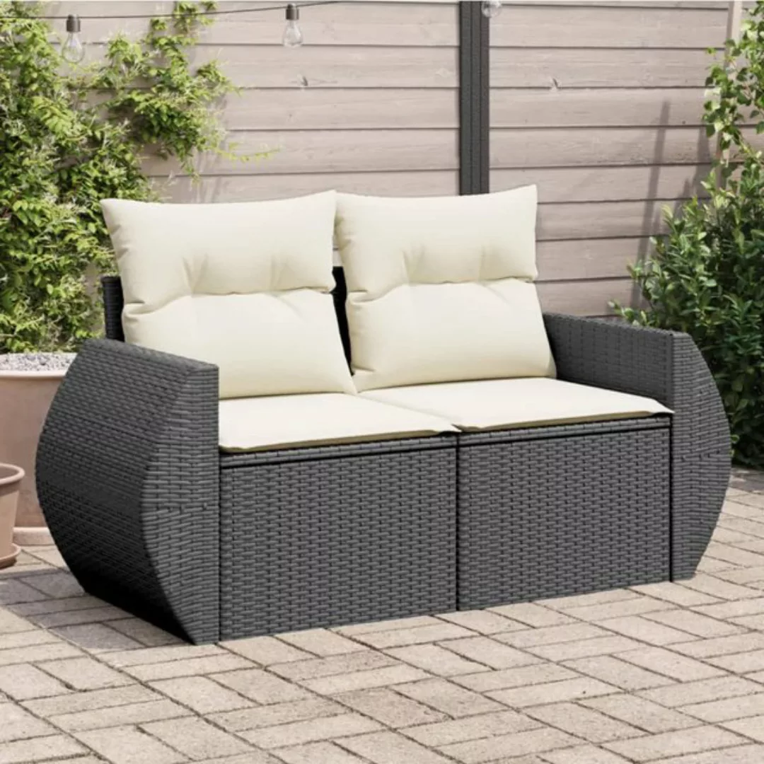 vidaXL Loungesofa Gartensofa mit Kissen 2-Sitzer Schwarz Poly Rattan, 1 Tei günstig online kaufen