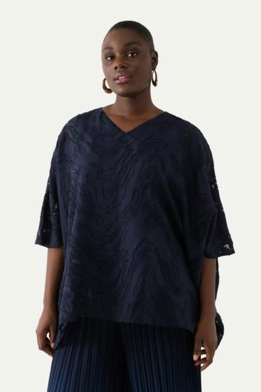 Ulla Popken Druckbluse Tunika Marmor-Design Oversized V-Ausschnitt günstig online kaufen