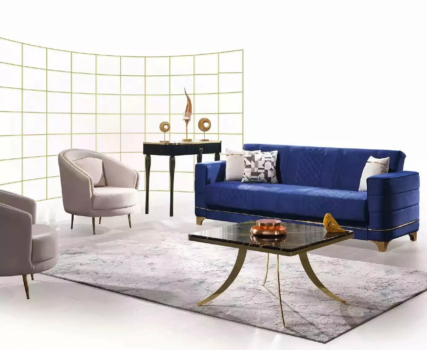 JVmoebel Sofa Blaue Polstergarnitur Set 3+1+1 Sitzer Sofa Set, 2 Teile, Mad günstig online kaufen